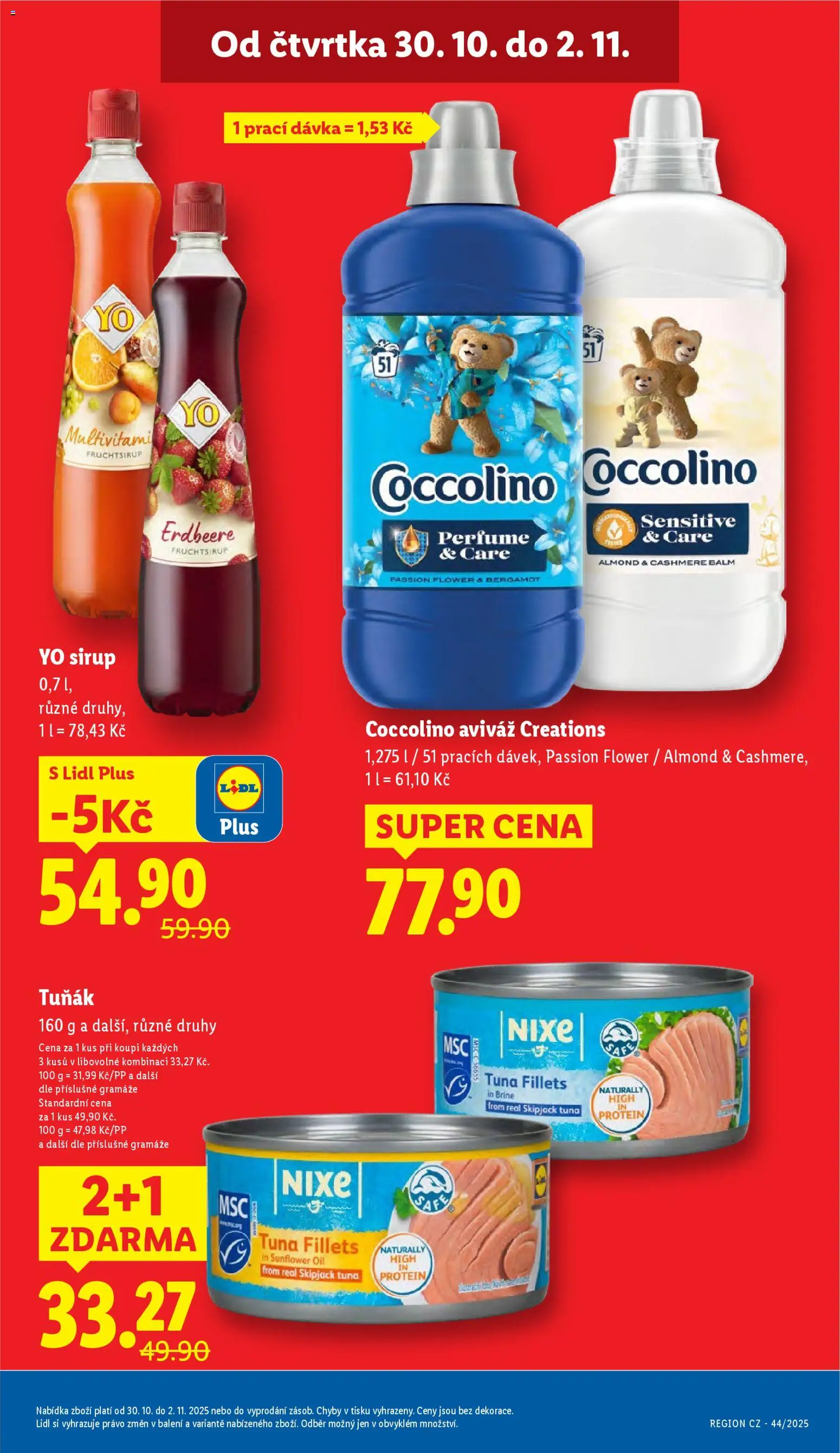 Lidl leták od 30.10.2025 | Strana: 3 | Produkty: Tuňák, Sirup, Sirup YO, Protein