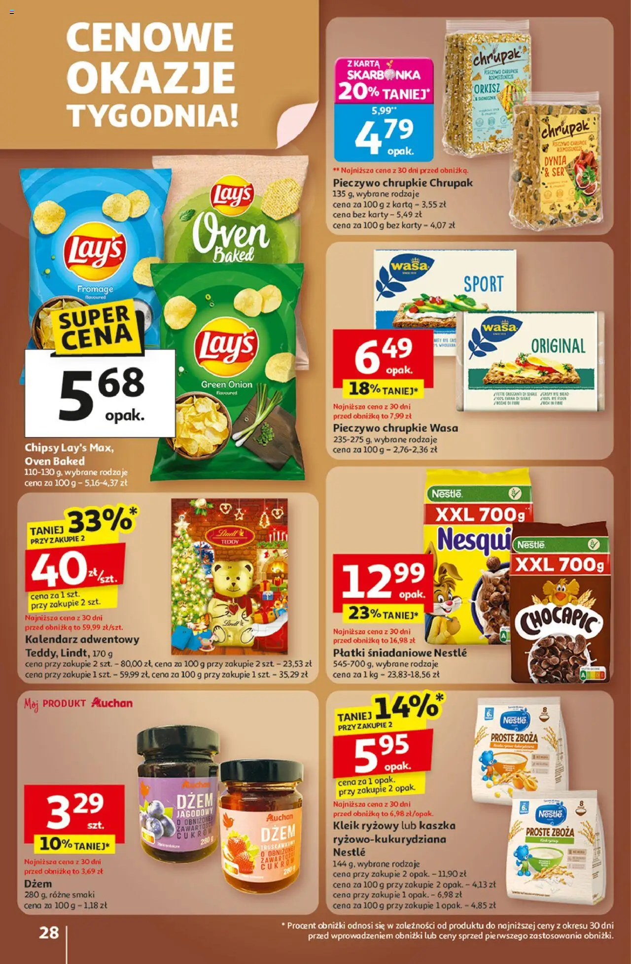 Auchan Gazetka - Wielkie przeboje cenowe Hipermarket od 23.10.2025 | Strona: 28 | Produkty: Pieczywo, Karta, Chipsy, Ser