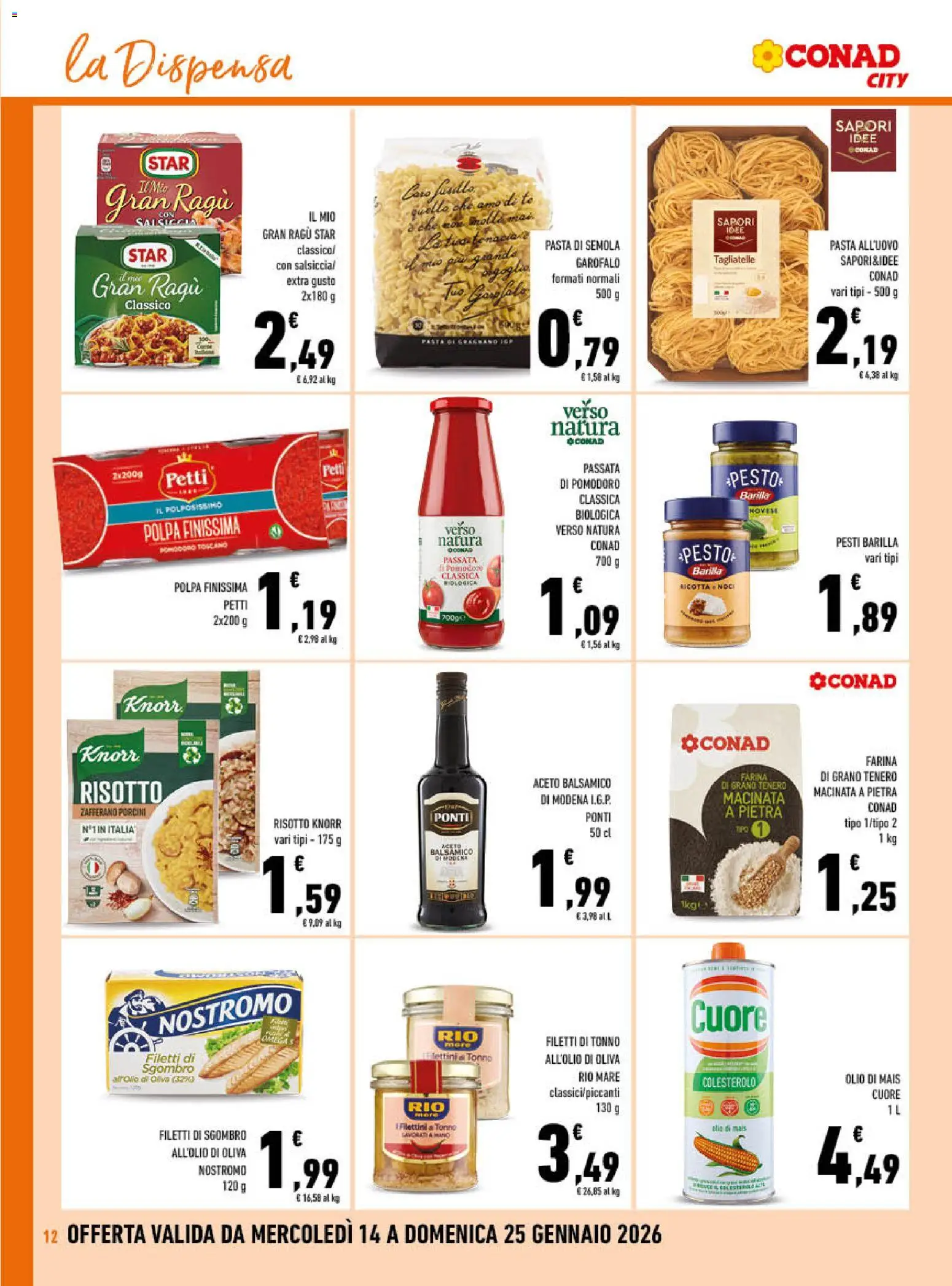 Volantino Conad del 14.01.2026 | Pagina: 12 | Prodotti: Tagliatelle, Olive, Pesto, Passata di pomodoro