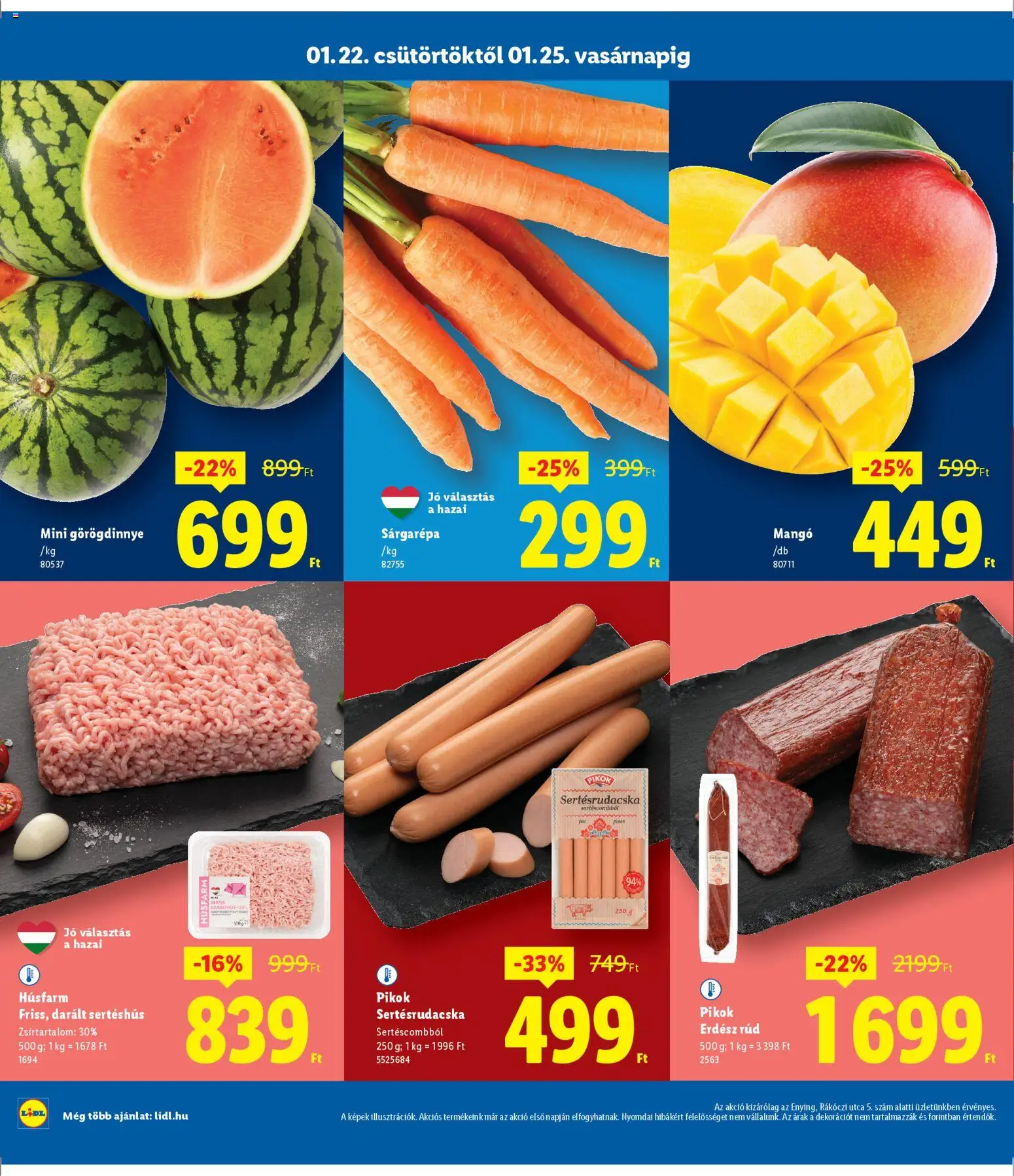 Lidl akciós ujság - amely érvényes a következő dátumtól: 22.01.2026 | Oldal: 2 | Termékek: Görögdinnye, Sárgarépa, Darált sertéshús, Mangó