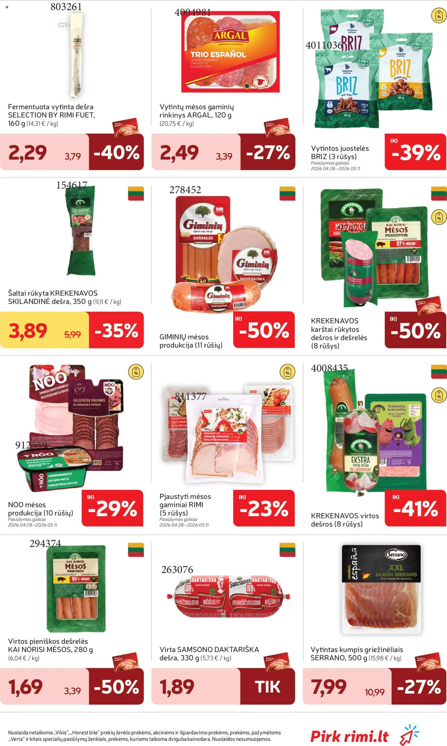 Rimi akcijos nuo 28.04.2026 | Puslapis: 15 | Prekių: Dešrelės, Saliamis, Kumpis, Dešra