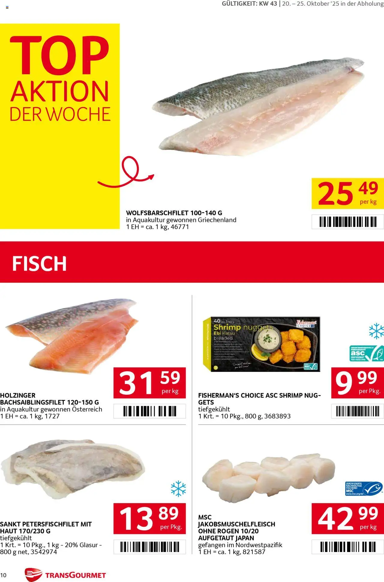 Transgourmet Flugblatt gültig ab 20.10.2025 | Seite: 10 | Produkte: Fisch