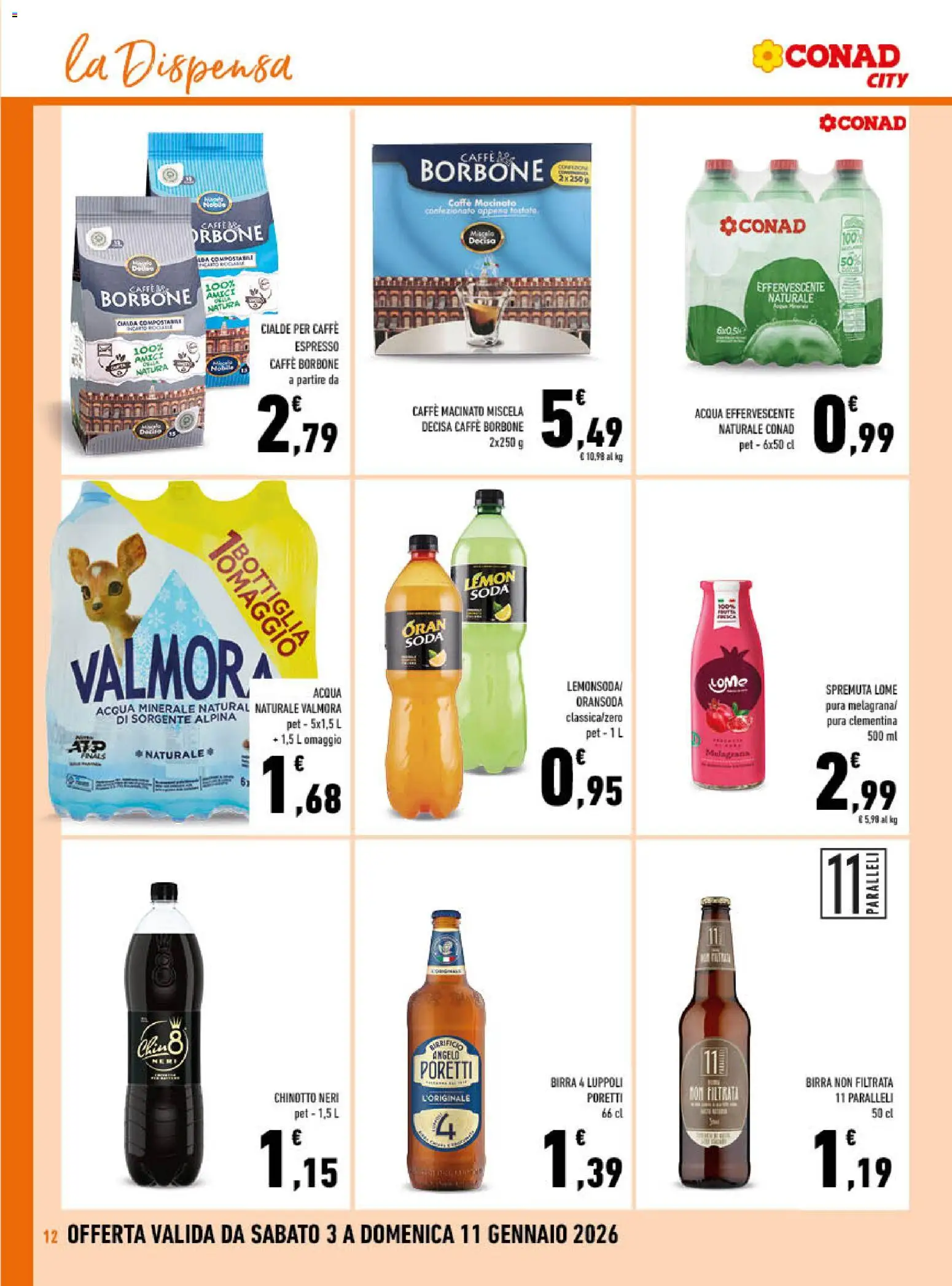 Volantino Conad del 03.01.2026 | Pagina: 12 | Prodotti: Acqua, Acqua naturale, Acqua minerale, Macinato