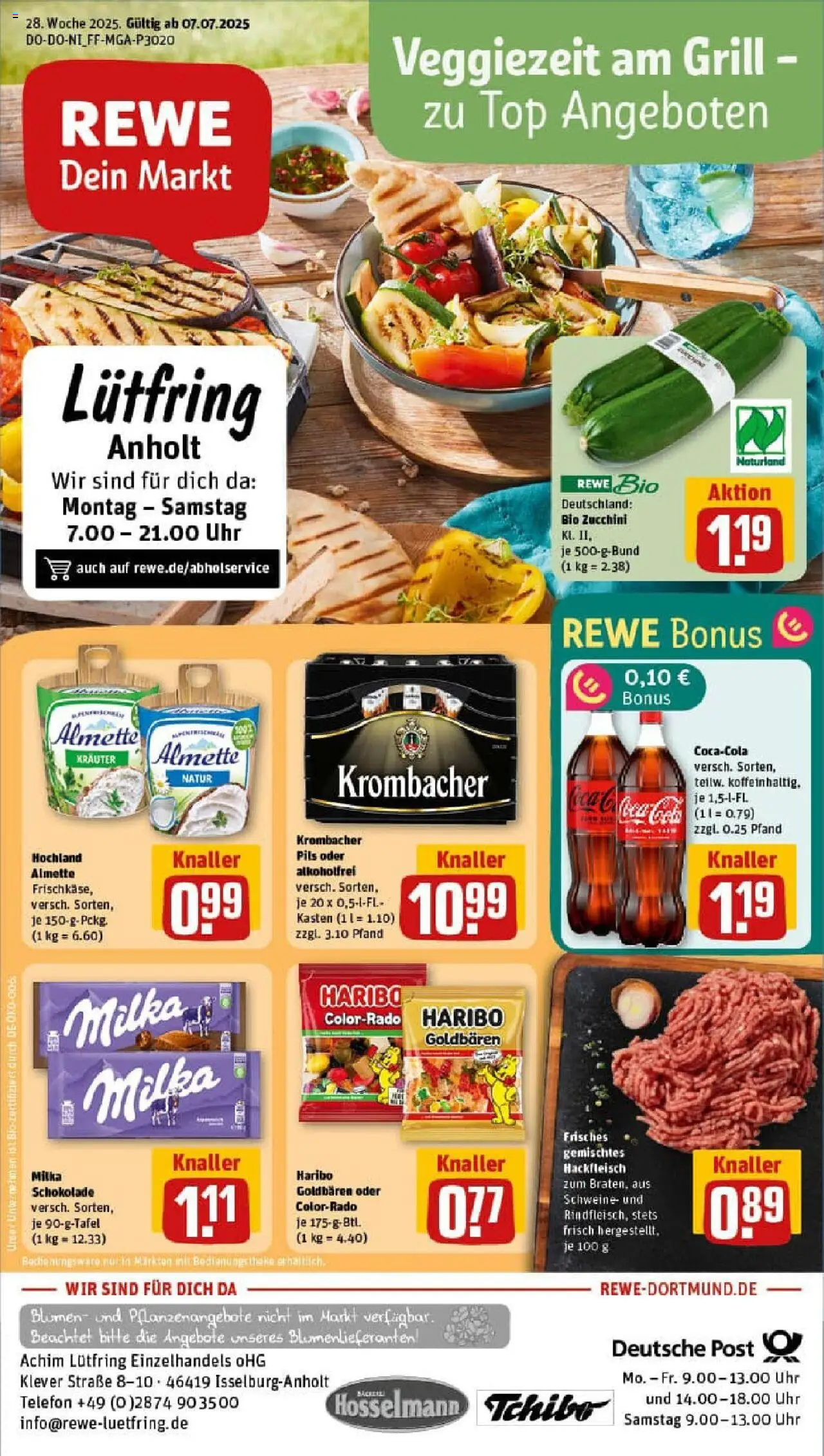 Rewe prospekt Isselburg	 - gültig ab dem 06.07.2025 | Seite: 1 | Produkte: Top, Milka, Zucchini, Uhr