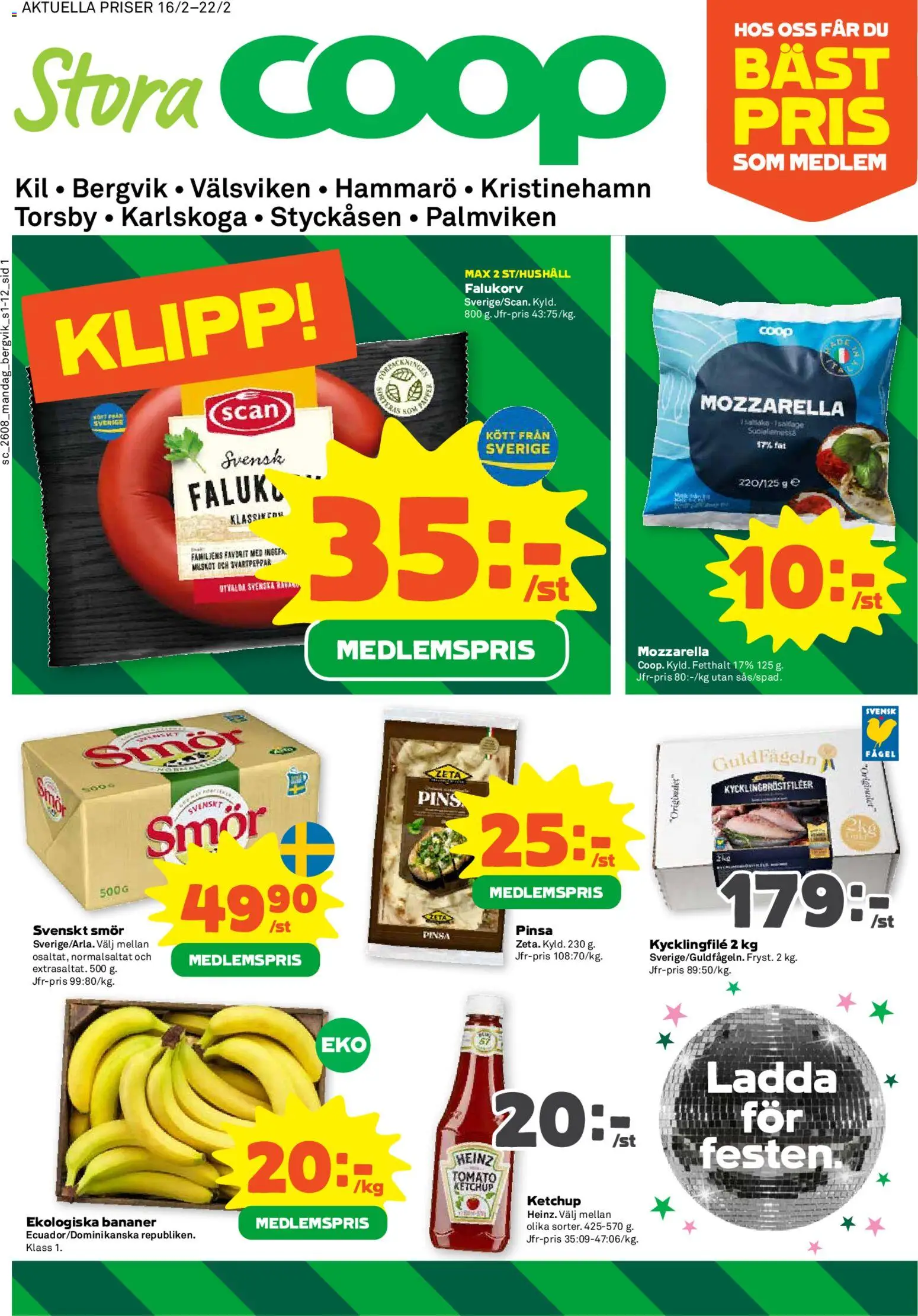 Stora Coop reklamblad aktuell från 16.02.2026 | Sida: 1 | Produkter: Kycklingfile, Falukorv, Smör, Ketchup