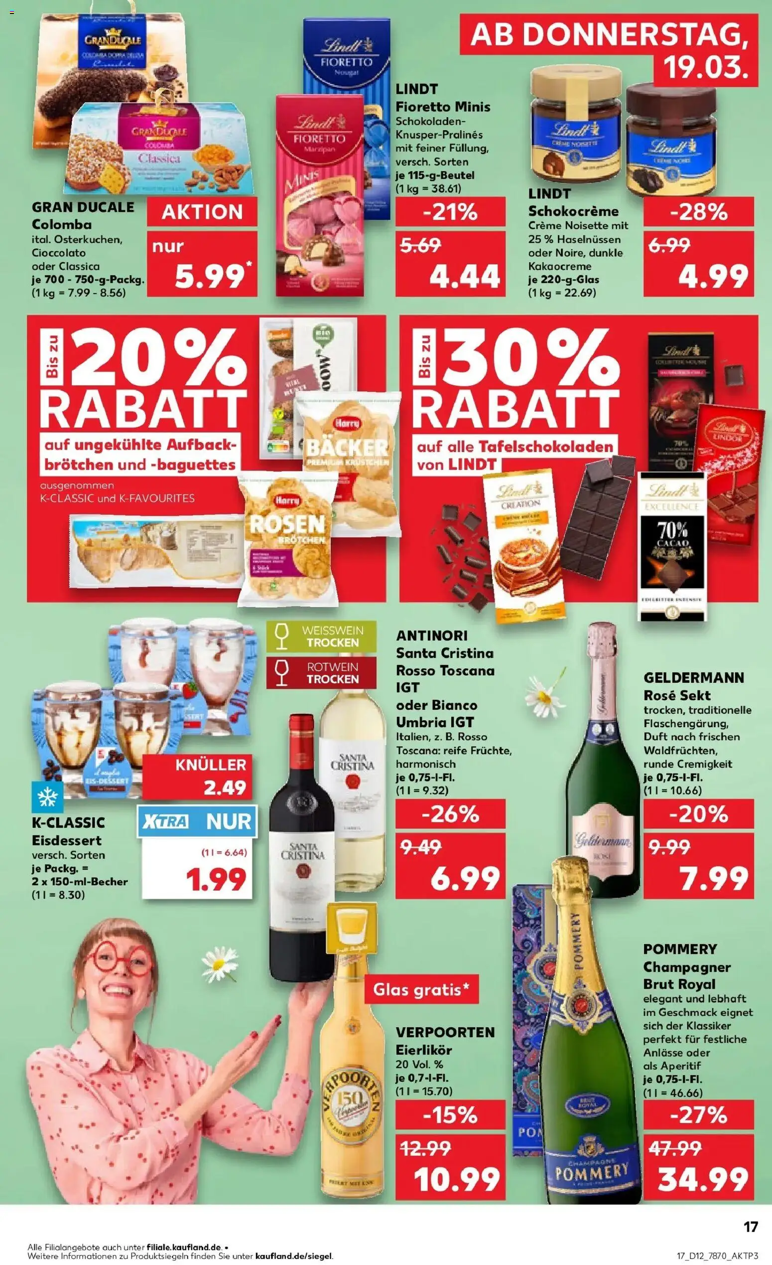 Kaufland Prospekt Bad Dürrheim	 – gültig ab 19.03.2026 | Seite: 17 | Produkte: Rotwein, Weißwein trocken, Creme, Lindt