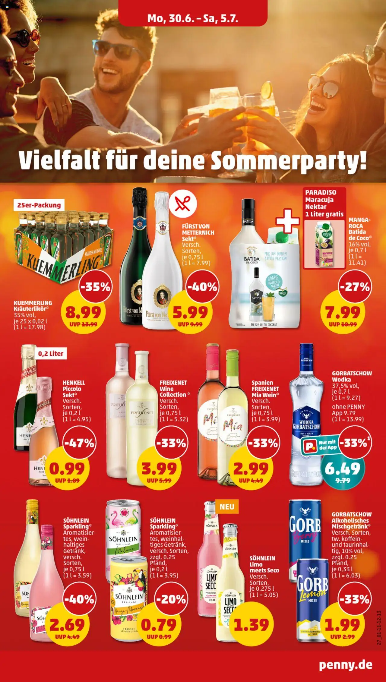 Penny Prospekt 	 - gültig ab dem 30.06.2025 | Seite: 27 | Produkte: Sekt, Kuemmerling, Wodka gorbatschow, Wodka