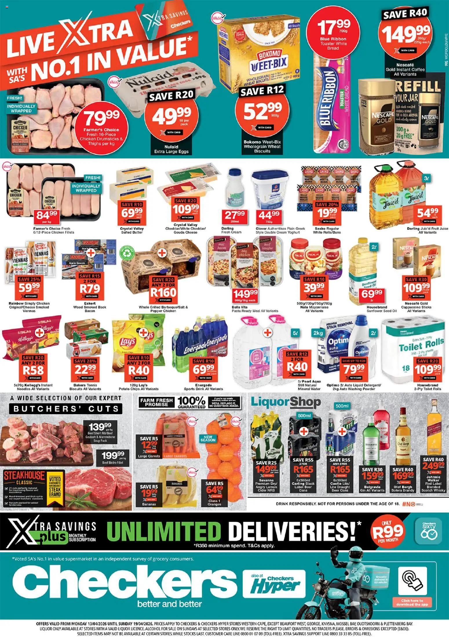 New Checkers catalogue – valid from 13.04.2026 | Page: 1 | Products: Cheese, Biscuits, Beer, Gin