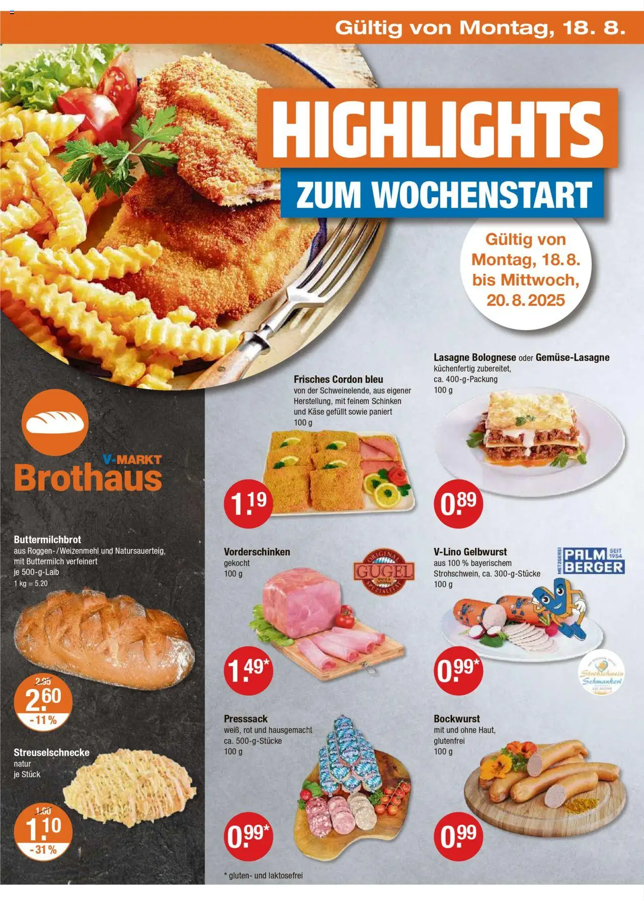 V-Markt - Oberbayern - gültig ab dem 14.08.2025 | Seite: 22 | Produkte: Bockwurst, Buttermilch, Käse, Schinken