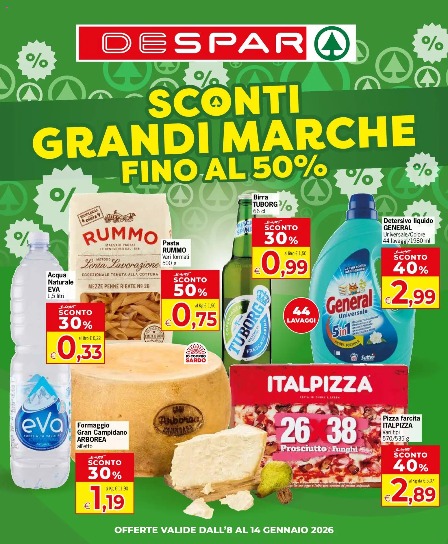 Volantino Despar del 08.01.2026 | Pagina: 1 | Prodotti: Pizza, Birra, Formaggio, Pasta