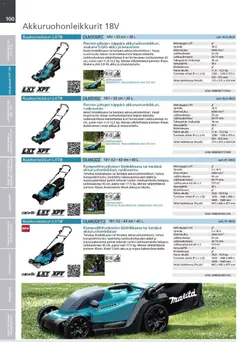 Makita-mainoslehti voimassa 24.03.2026 alkaen | Sivu: 100 | Tuotteet: Ruohonleikkuri, Akku