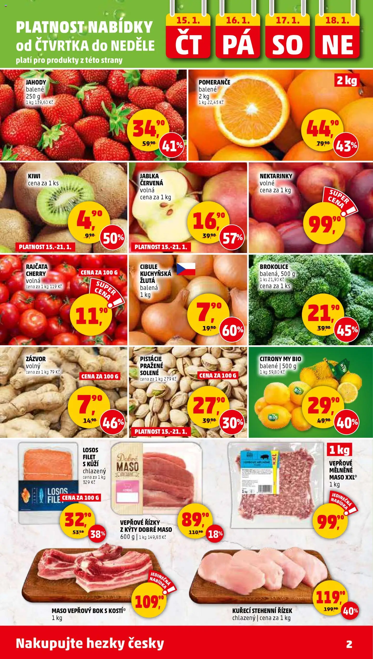 Penny Market leták - Čtvrtečník od 15.01.2026 | Strana: 2 | Produkty: Jablka, Pistácie, Losos Filet, Maso