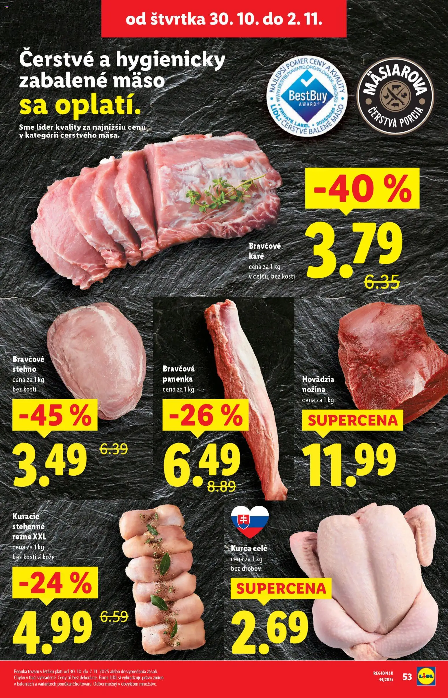 Nové Lidl akcie – leták je platný od 27.10.2025 | Strana: 61 | Produkty: Bravčová panenka, Bravčové stehno, Kurča, Bravčové karé