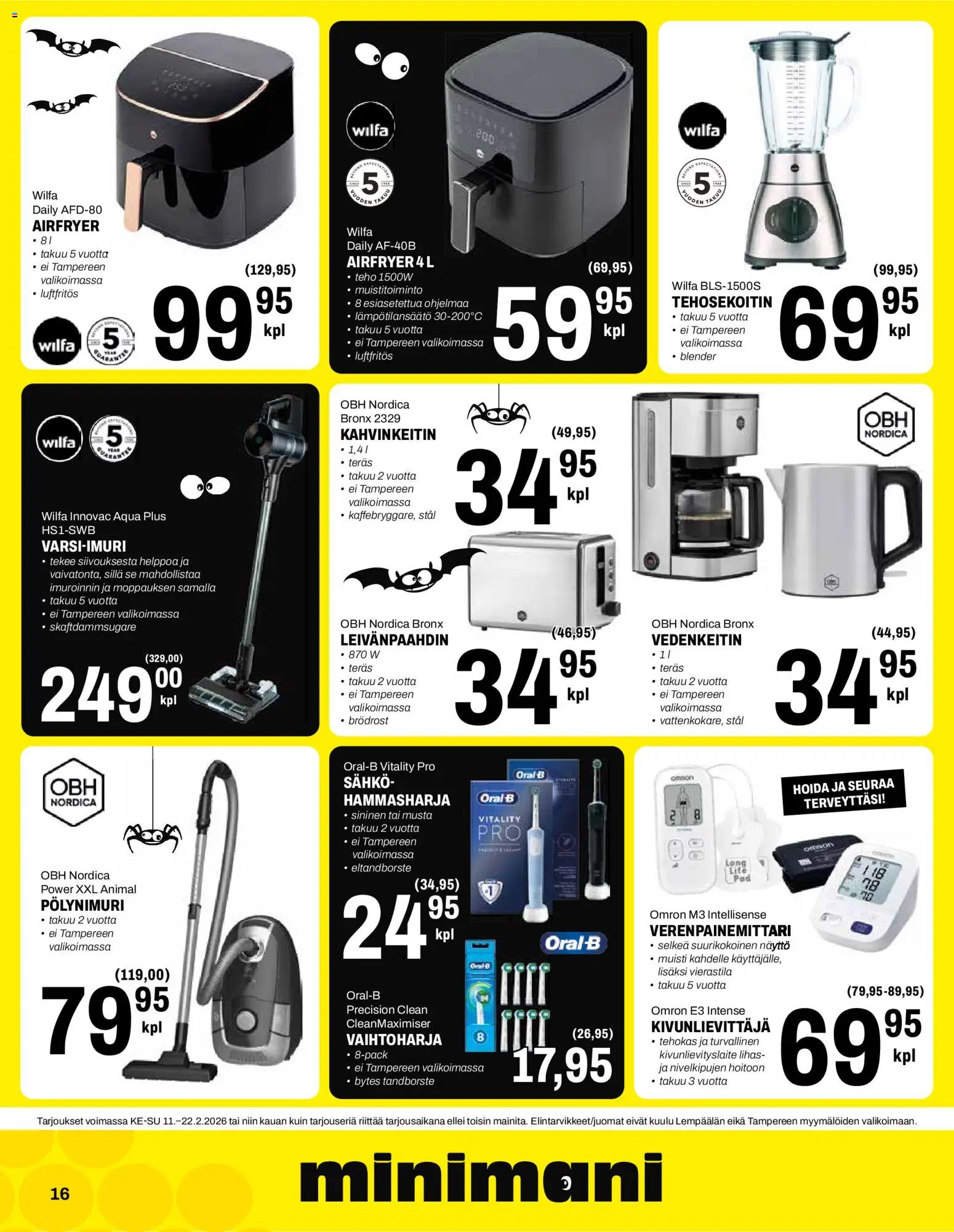 Minimani tarjoukset – voimassa 11.02.2026 alkaen | Sivu: 16 | Tuotteet: Kahvinkeitin, Vedenkeitin, Leivänpaahdin, Tehosekoitin