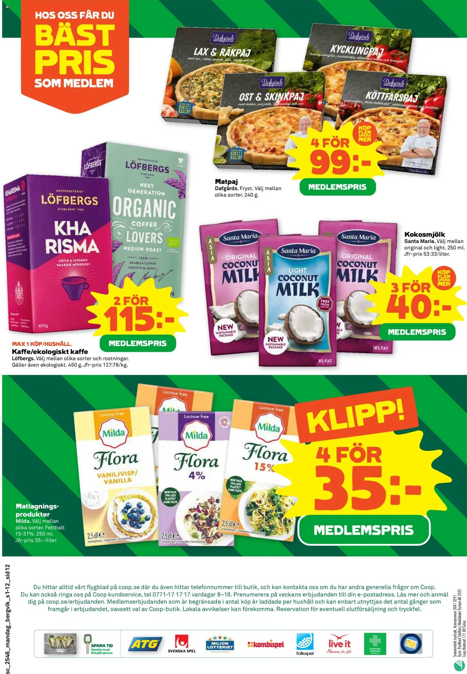 Stora Coop reklamblad aktuell från 10.11.2025 | Sida: 12 | Produkter: Lax, Ost, Kaffe, Broccoli