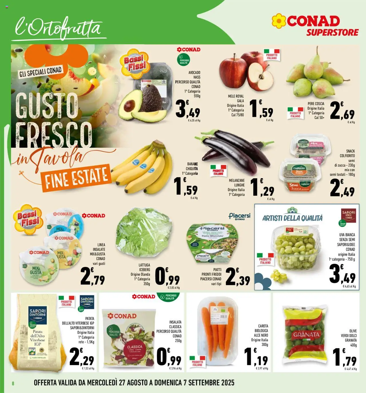 Volantino Conad del 27.08.2025 | Pagina: 8 | Prodotti: Carota, Uva, Melanzane, Lattuga