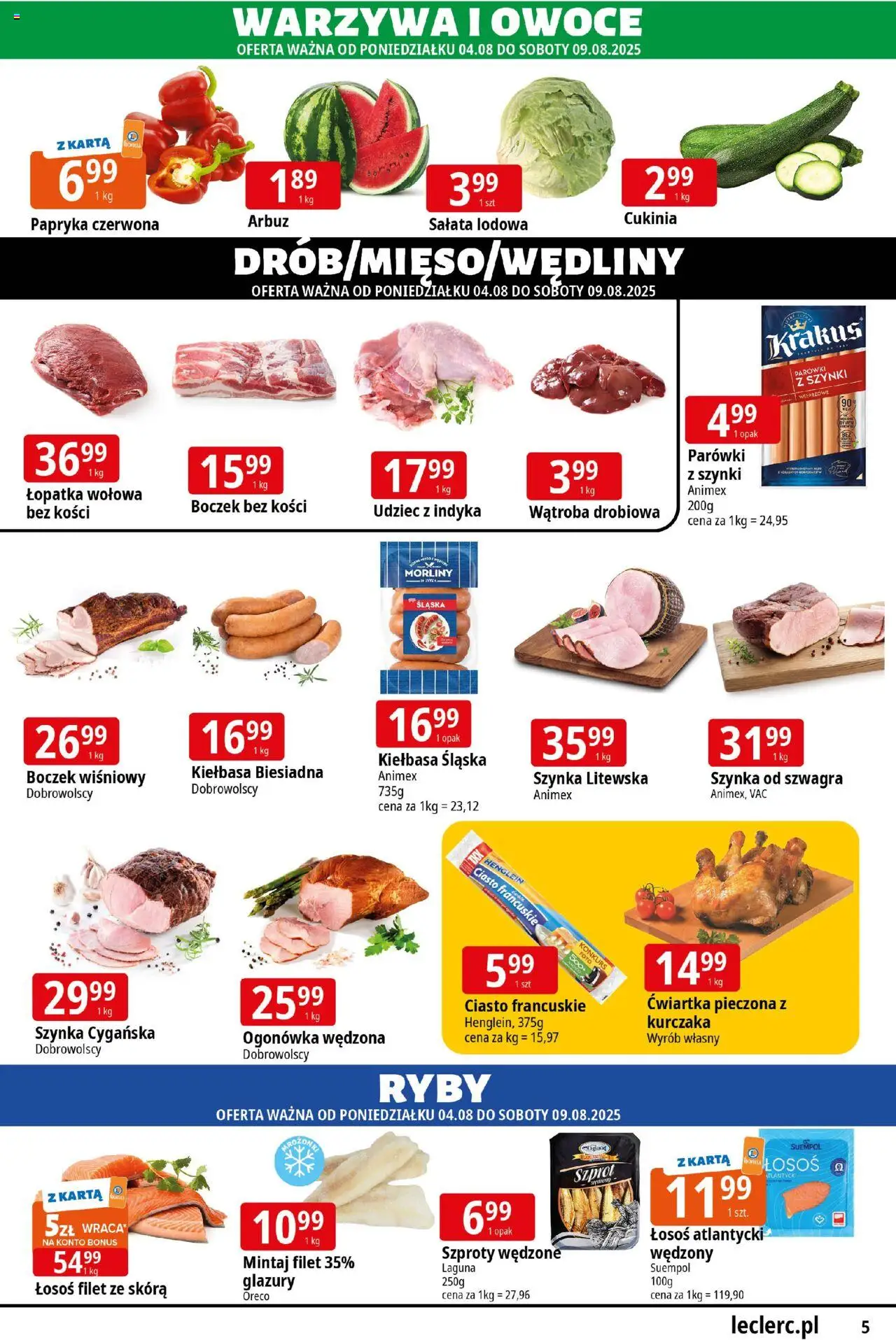 E.Leclerc Gazetka - Radom od 04.08.2025 | Strona: 5 | Produkty: Karta, Szynka, Papryka, Boczek