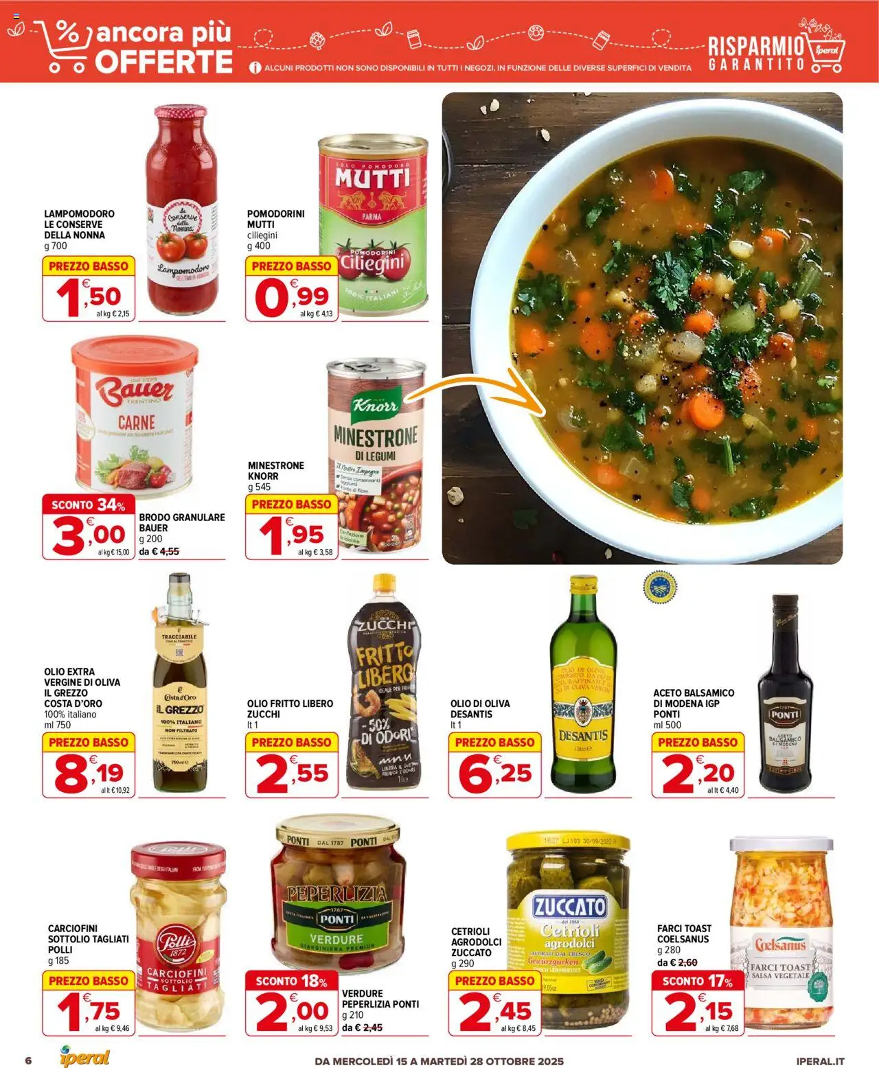 Volantino Iperal del 15.10.2025 | Pagina: 6 | Prodotti: Minestrone, Verdure, Salsa, Olio extra vergine