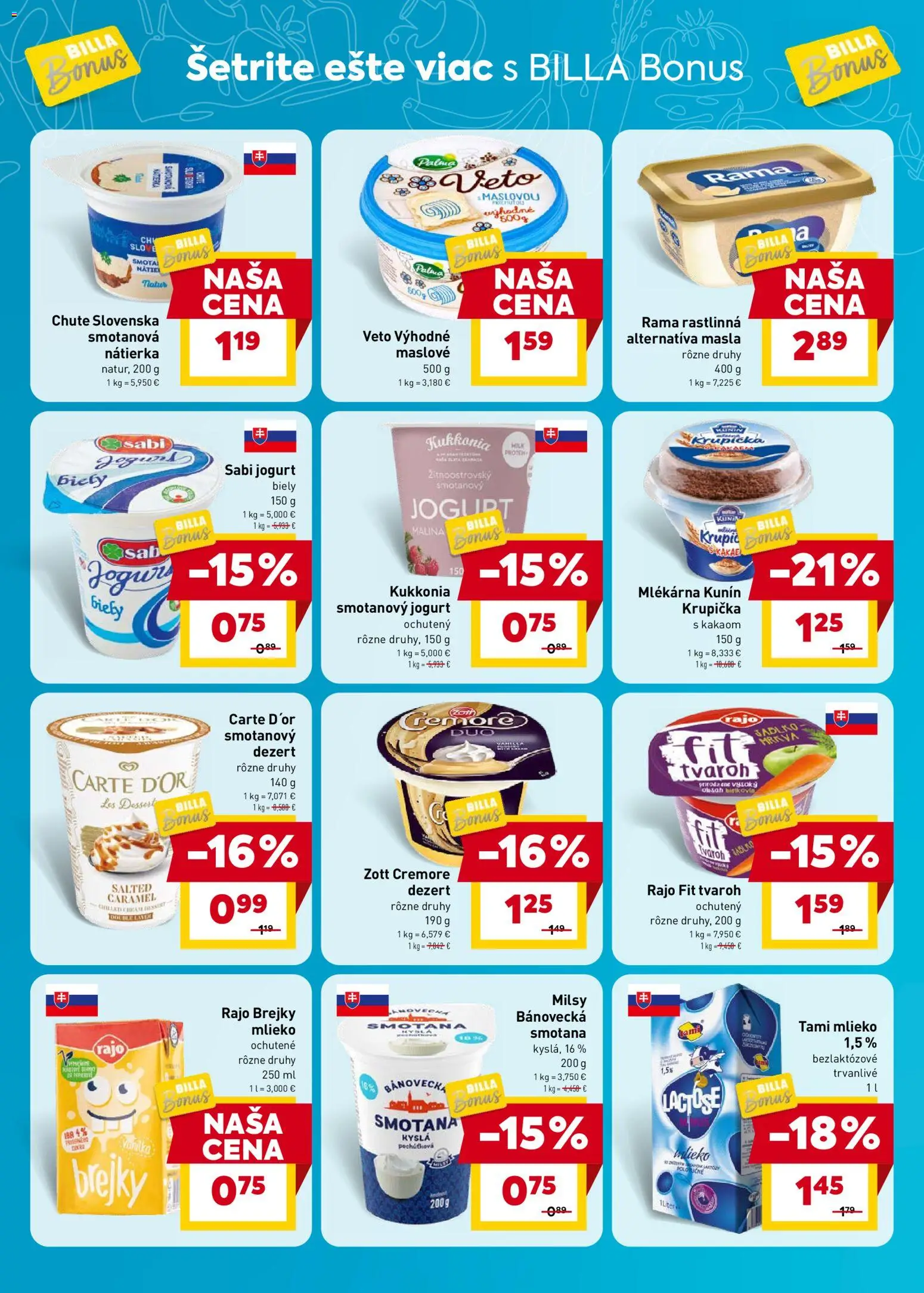 Nové Billa akcie – leták je platný od 29.04.2026 | Strana: 4 | Produkty: Mlieko, Jogurt, Smotana, Mrkva
