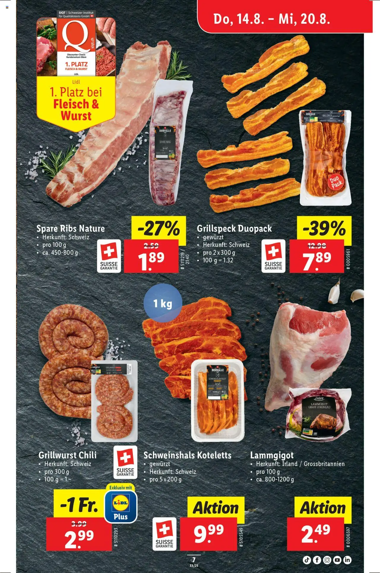 Lidl Aktionen ab 14.08.2025 | Seite: 7 | Produkte: Spare Ribs, Chili, Wurst