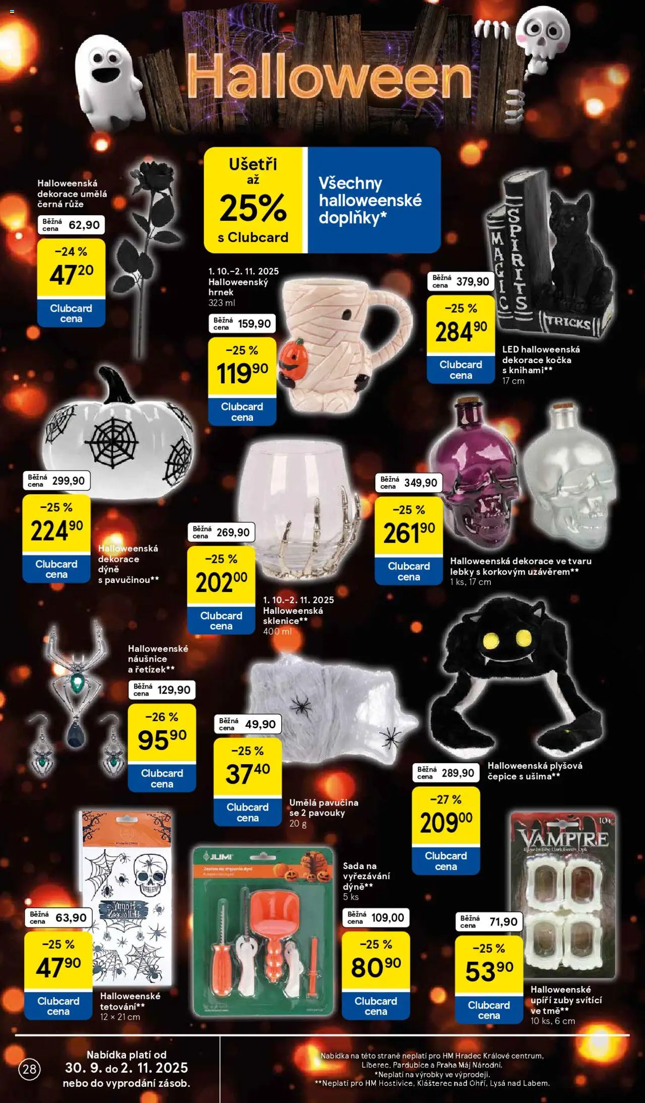 Tesco leták - Hypermarket od 01.10.2025 | Strana: 28 | Produkty: Čepice, LED, Sklenice, Dekorace