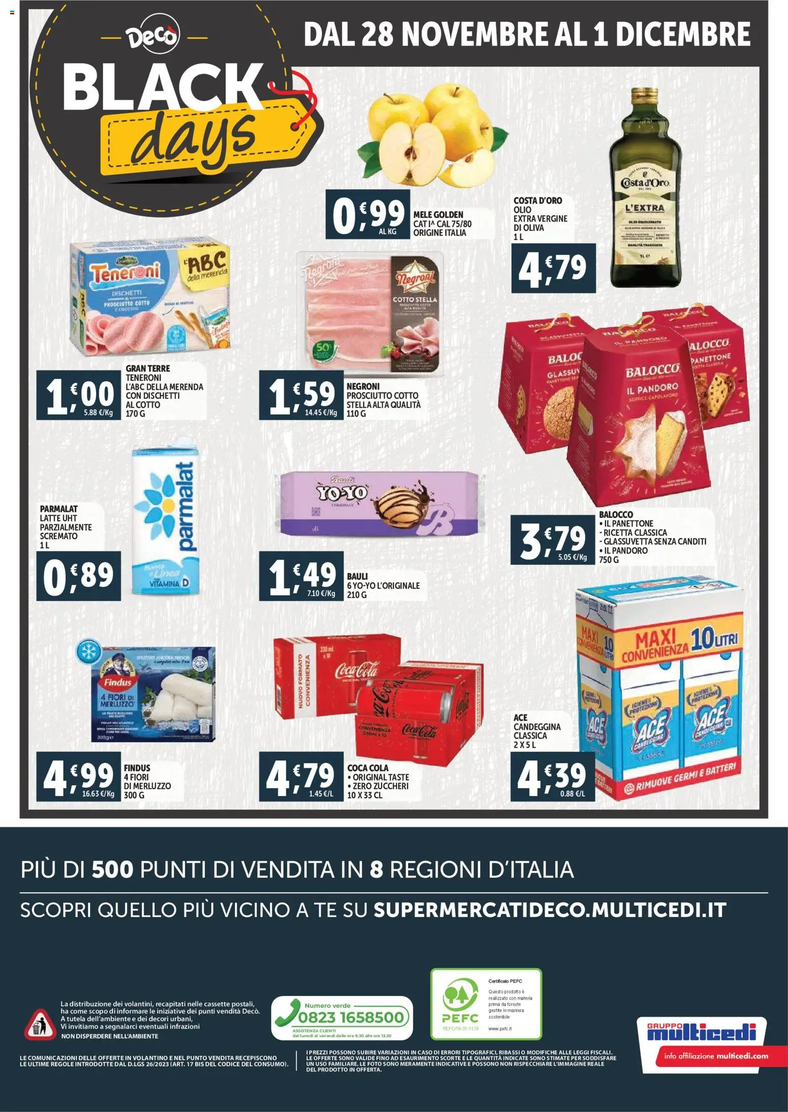 Volantino Decò del 20.11.2025 | Pagina: 16 | Prodotti: Mele, Merluzzo, Candeggina, Coca Cola