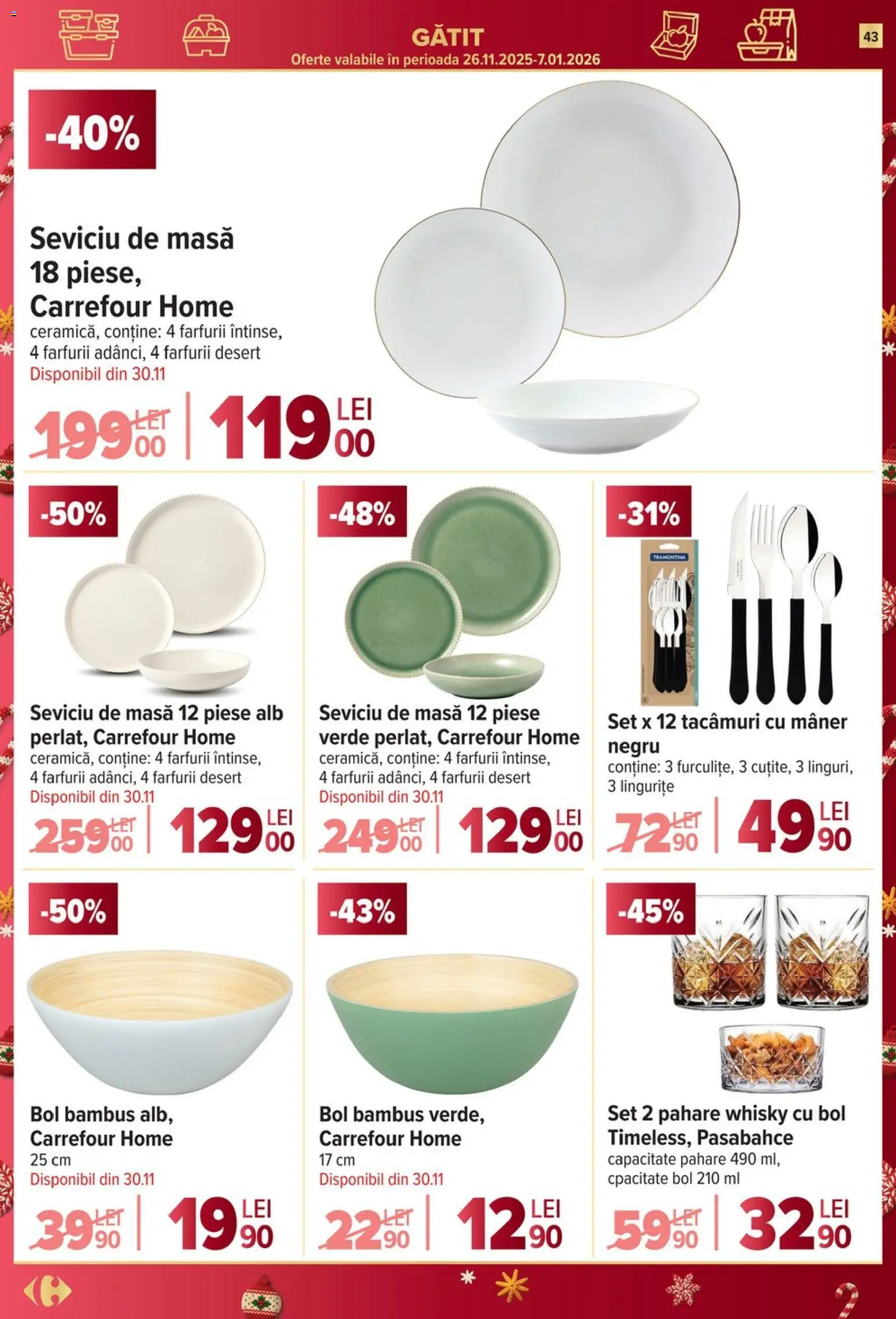 Noul catalog Carrefour – valabil de la 03.12.2025 | Pagină: 43 | Produse: Pahare, Bol, Mâner, Masă