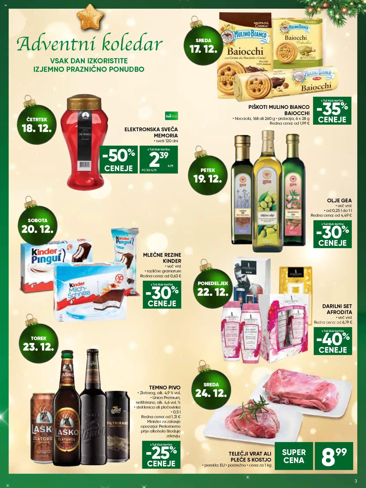 Novi Tuš katalog ponudbe – veljaven od 17.12.2025 | Stran: 3 | Izdelki: Steklenica, Sveča, Pivo, Piskoti