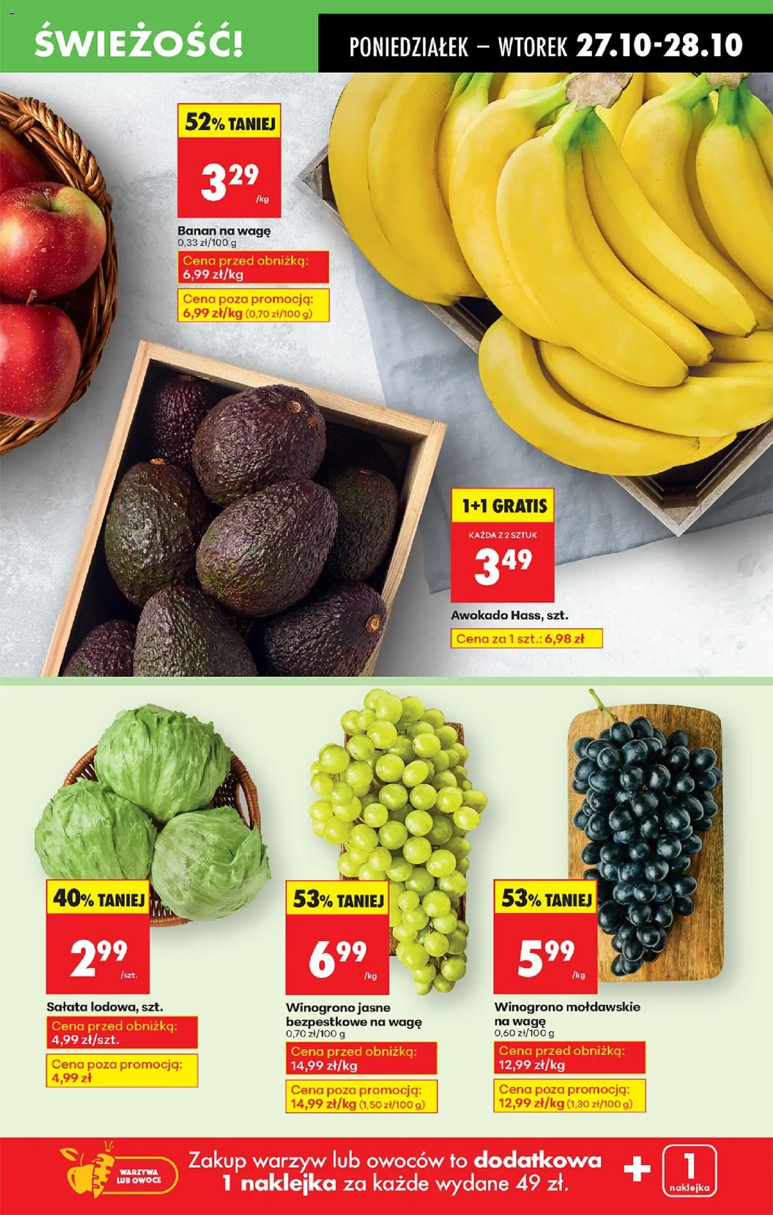 Biedronka gazetka od 27.10.2025 | Strona: 21 | Produkty: Winogrono, Banan, Awokado, Owoce