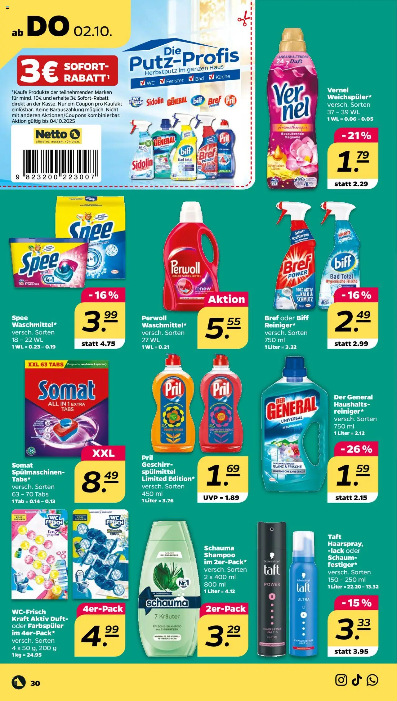 Netto Prospekt 	 – gültig ab 29.09.2025 | Seite: 30 | Produkte: Bad, Perwoll, Haarspray, Spee