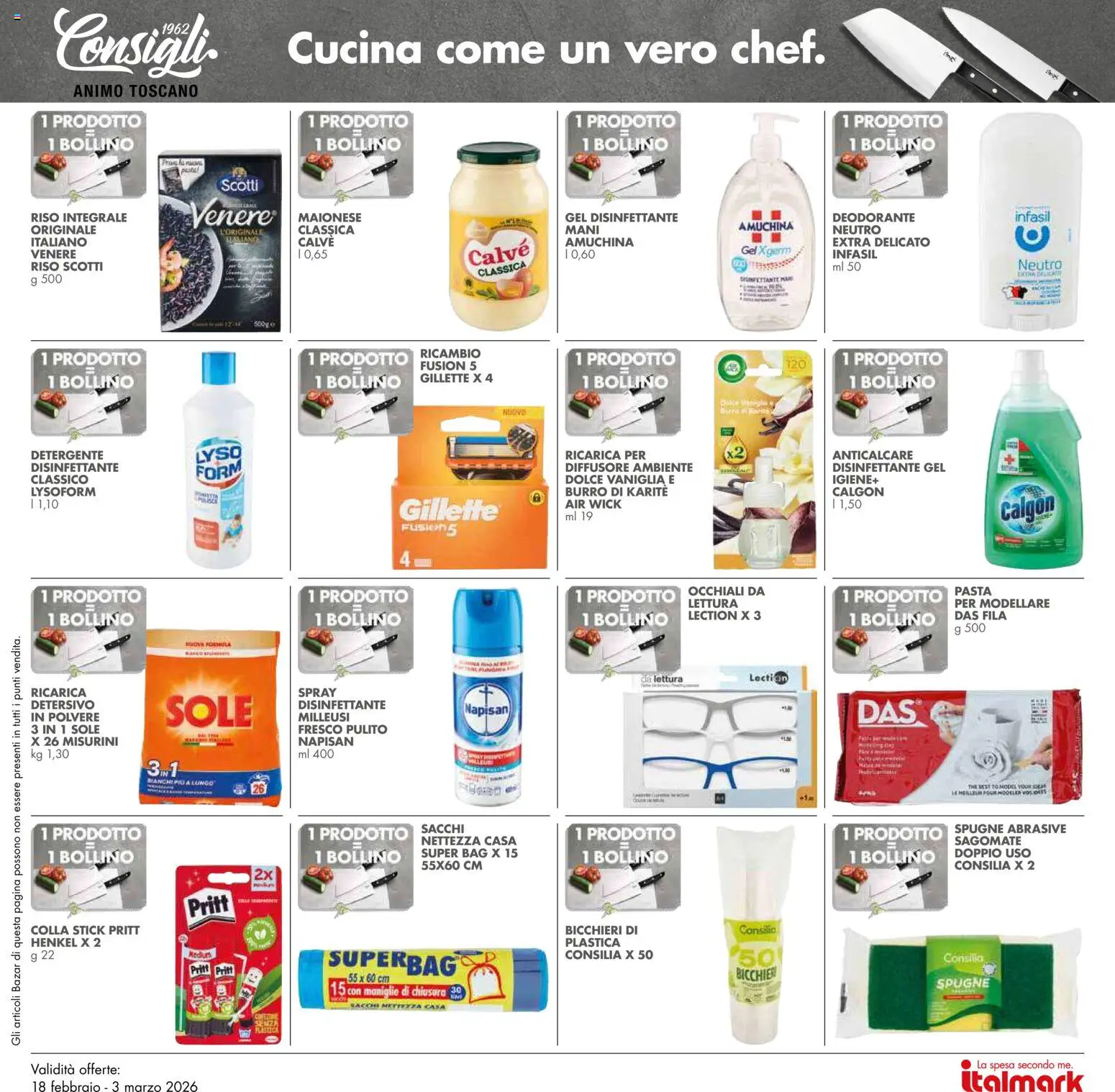 Volantino Italmark del 18.02.2026 | Pagina: 28 | Prodotti: Detergente, Anticalcare, Burro, Colla