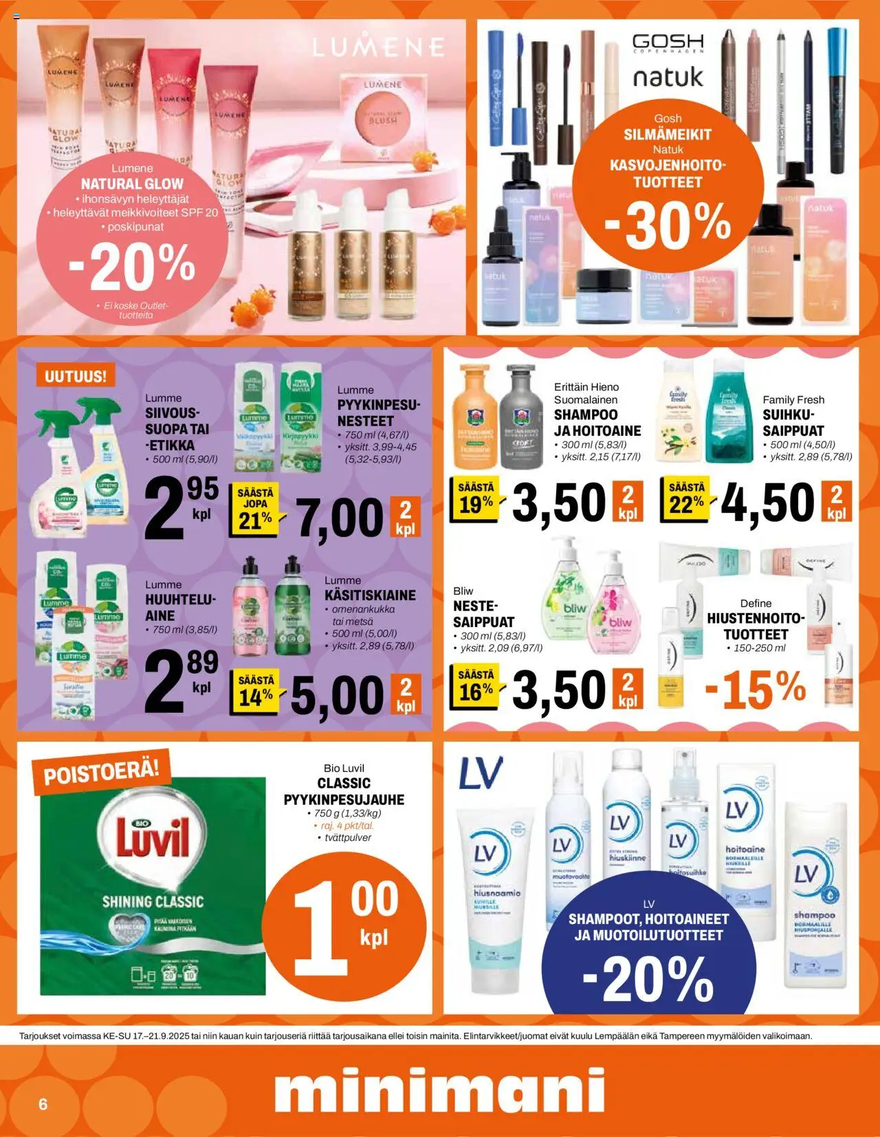Minimani tarjoukset – voimassa 17.09.2025 alkaen | Sivu: 6 | Tuotteet: Shampoo, Hoitoaine, Hiusnaamio, Suihku