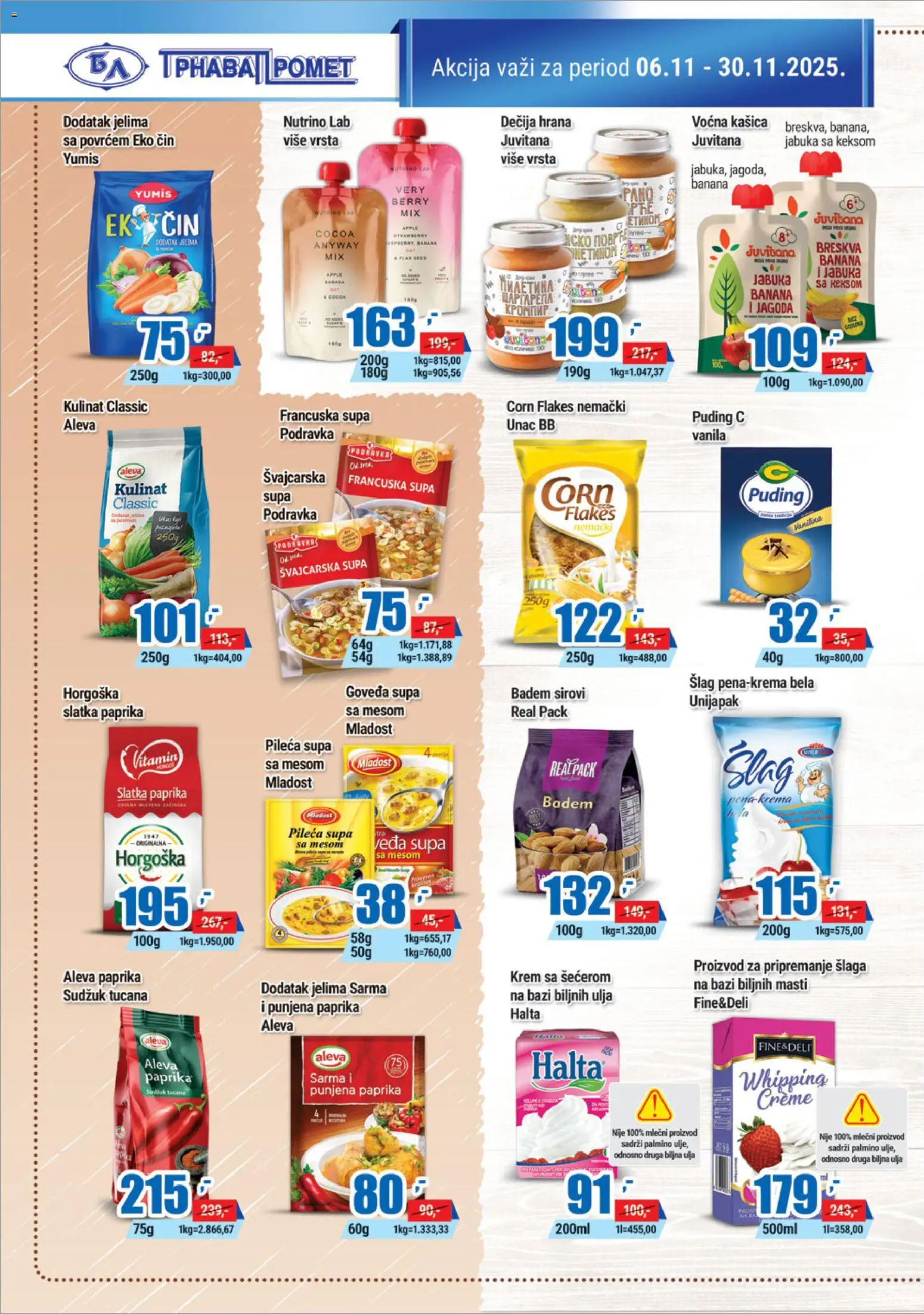Trnava Promet katalog - važi od 06.11.2025 | Strana: 12 | Proizvode: Badem, Puding, Podravka, Breskva