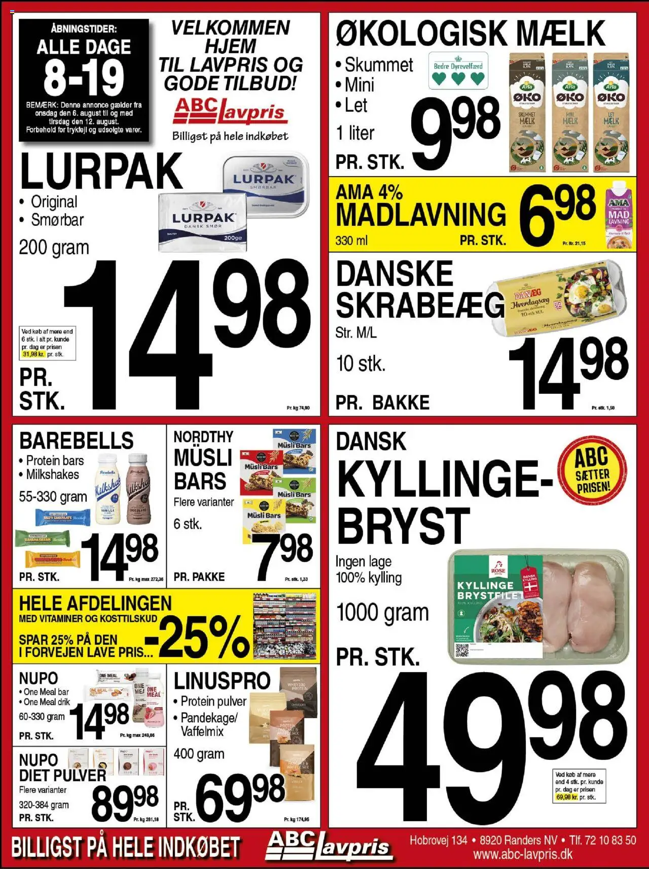 Abc Lavpris Tilbudsavis gyldig fra 06.08.2025 | Side: 1 | Produkter: Mælk, Smør, Müsli
