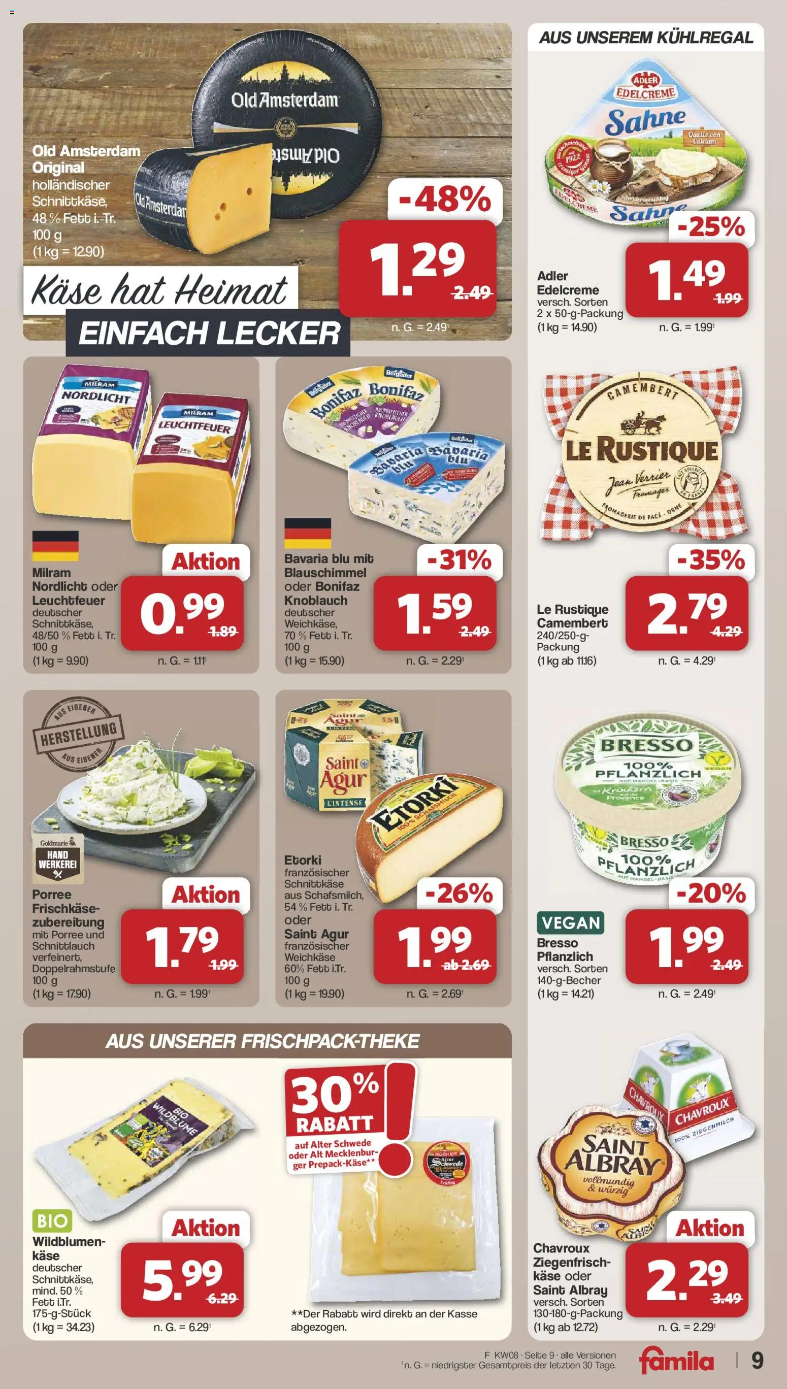 Famila Nordwest Prospekt 	 – gültig ab 16.02.2026 | Seite: 9 | Produkte: Käse, Milram, Sahne, Frischkase