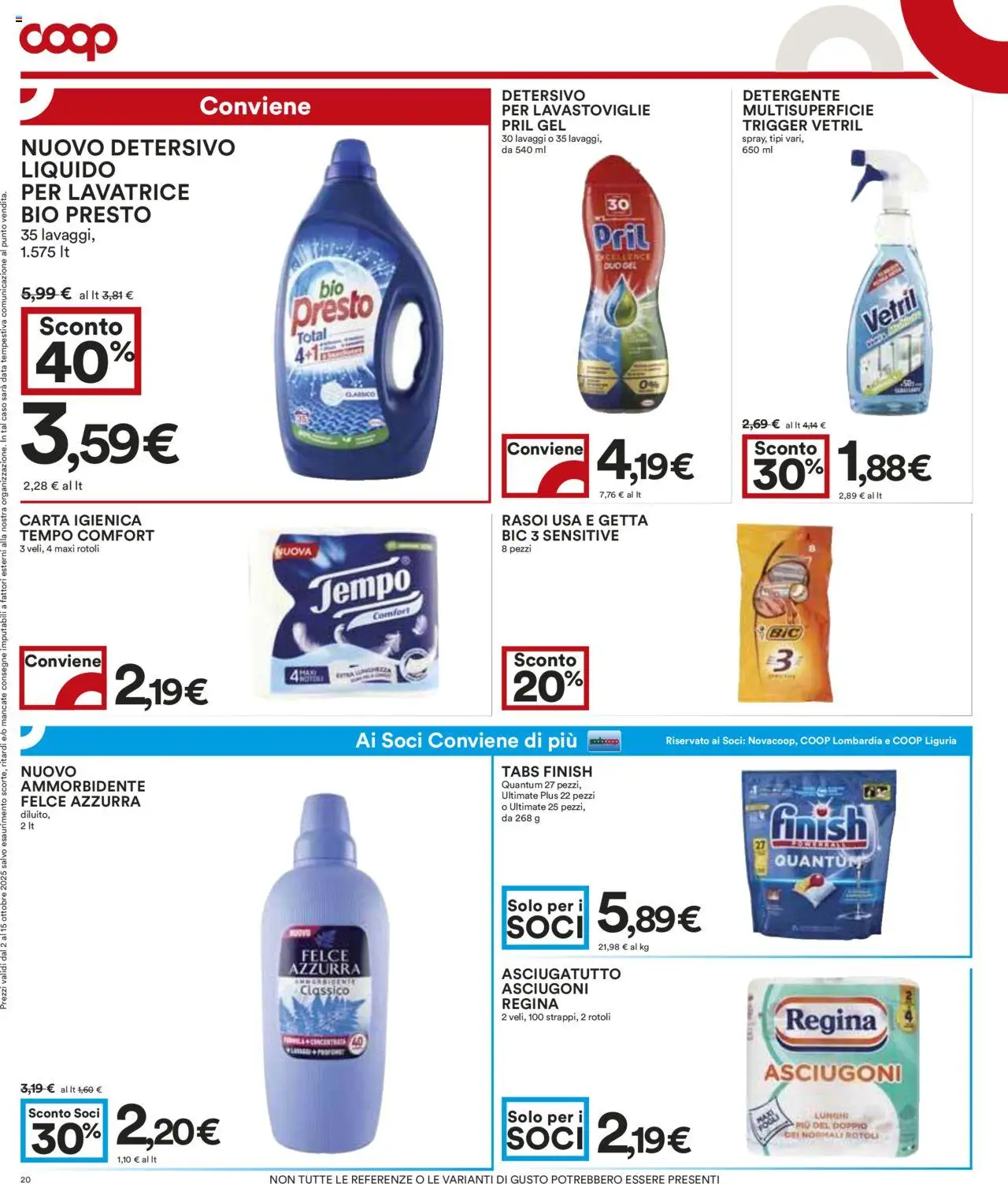 Volantino COOP del 02.10.2025 | Pagina: 20 | Prodotti: Carta igienica, Detergente, Lavatrice, Lavastoviglie