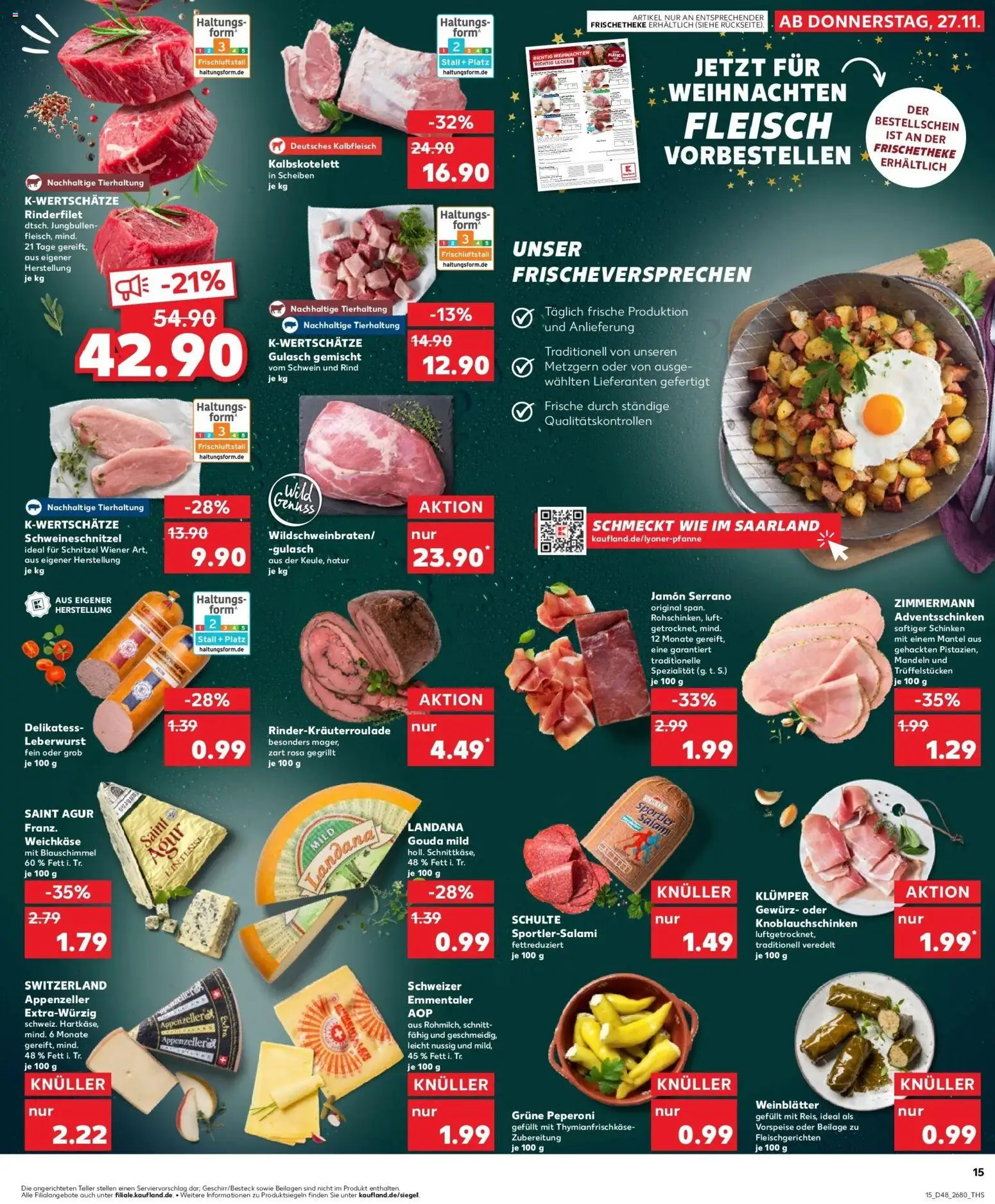 Kaufland prospekt Coswig	 – gültig ab 27.11.2025 | Seite: 15 | Produkte: Rinderfilet, Mandeln, Salami, Fleisch
