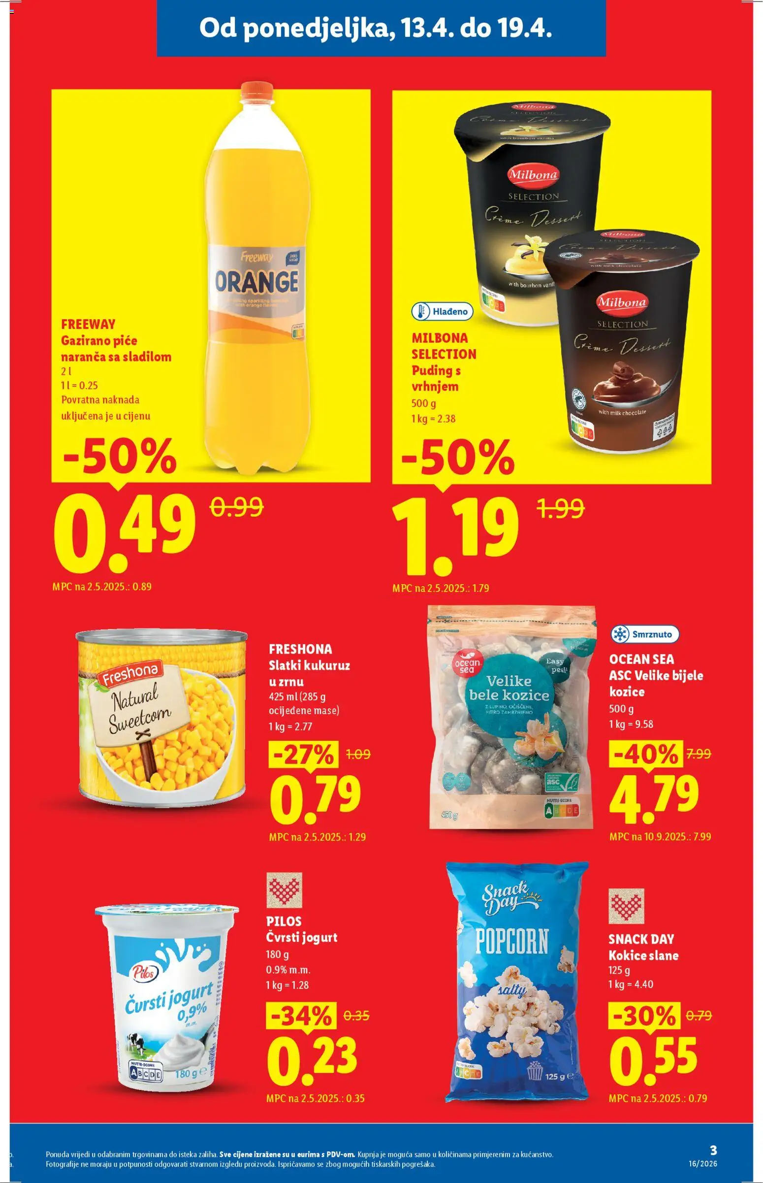 Lidl katalog | vrijedi od 13.04.2026 | Stranica: 3 | Proizvodi: Jogurt, Kukuruz, Puding, Kozice
