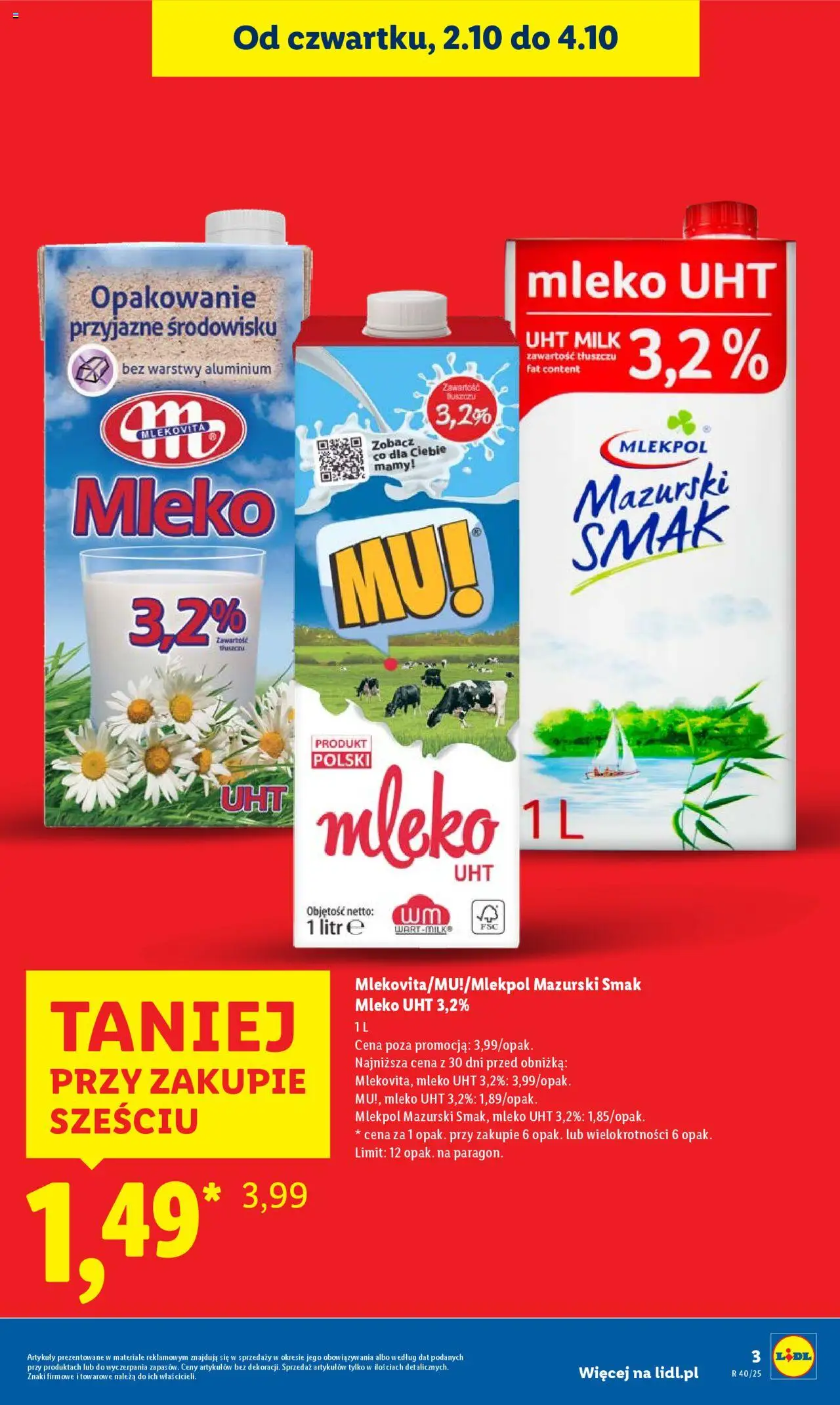 Lidl Gazetka od 02.10.2025 | Strona: 3 | Produkty: Mleko