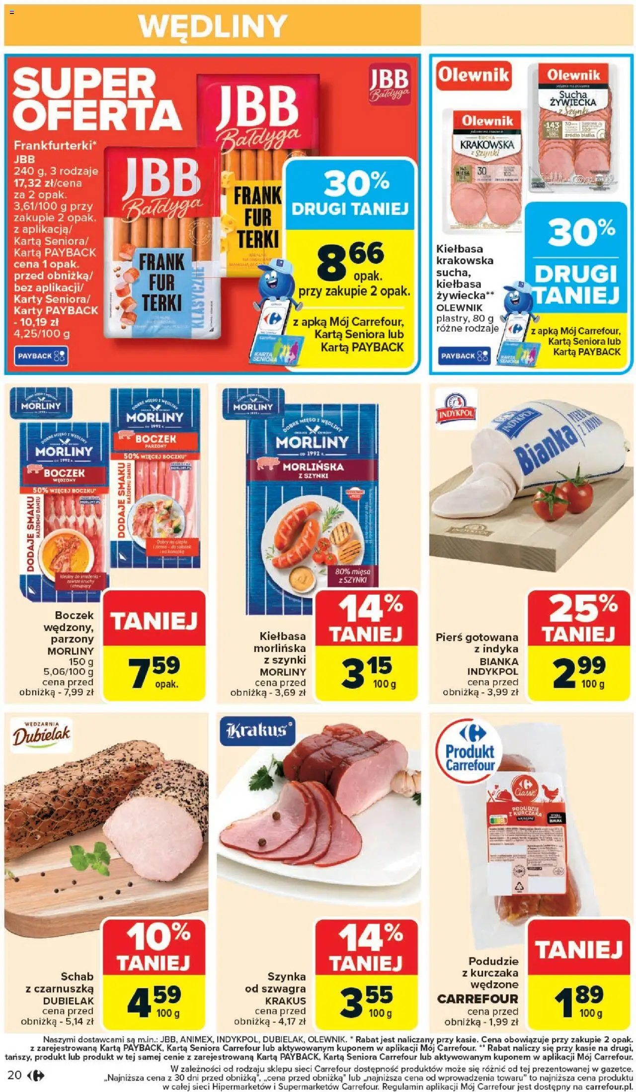 Carrefour Gazetka od 20.10.2025 | Strona: 22 | Produkty: Kiełbasa, Mięso, Podudzie z kurczaka, Kiełbasa krakowska