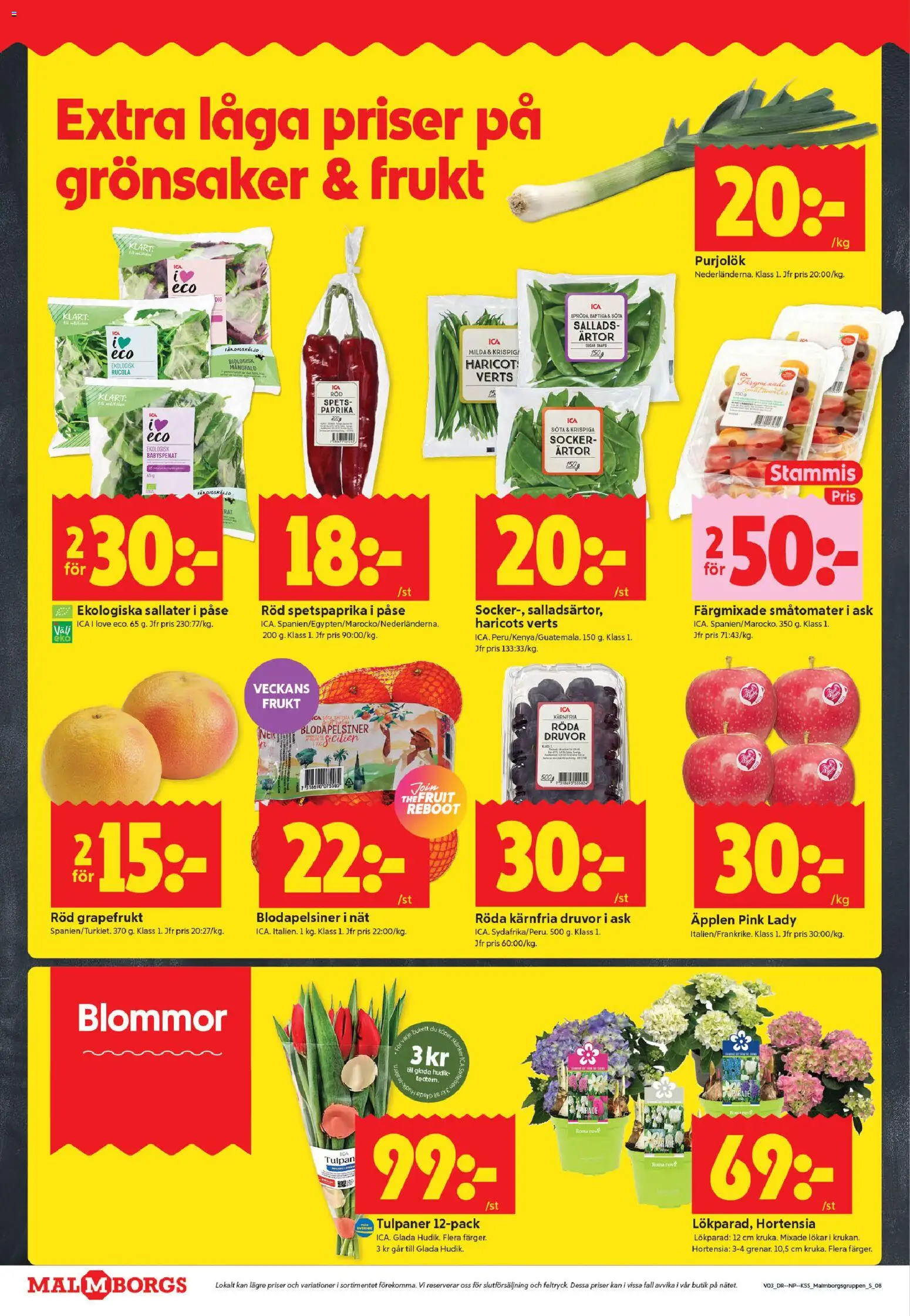 ICA Kvantum reklamblad aktuell från 12.01.2026 | Sida: 8 | Produkter: Babyspenat, Haricots verts, Äpplen, Ärtor