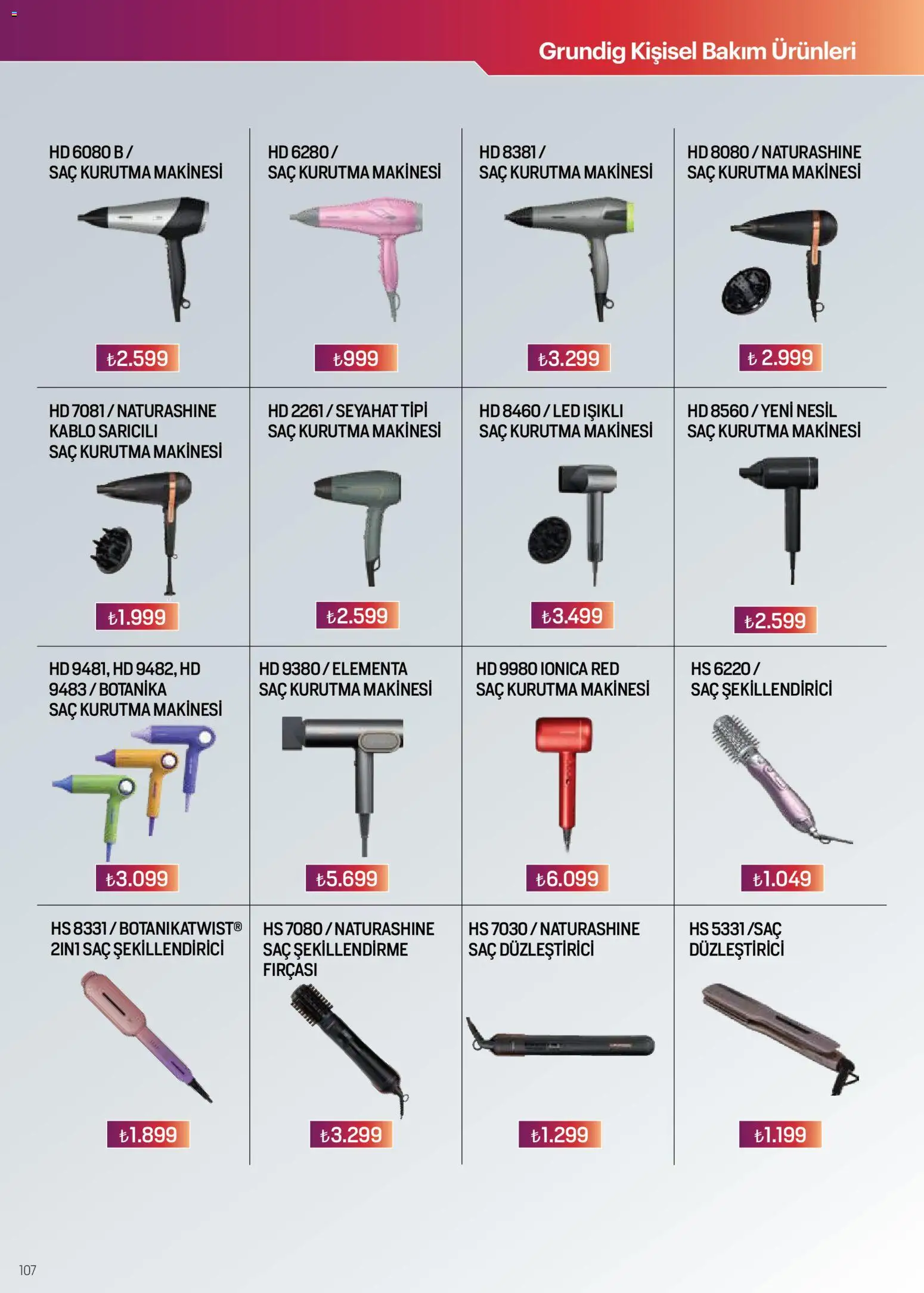 Arçelik Katalog - 16.04.2026 tarihinden itibaren geçerlidir | Sayfa: 107 | Ürünler: Saç kurutma makinesi, Saç düzleştirici, Kurutma makinesi, Kablo