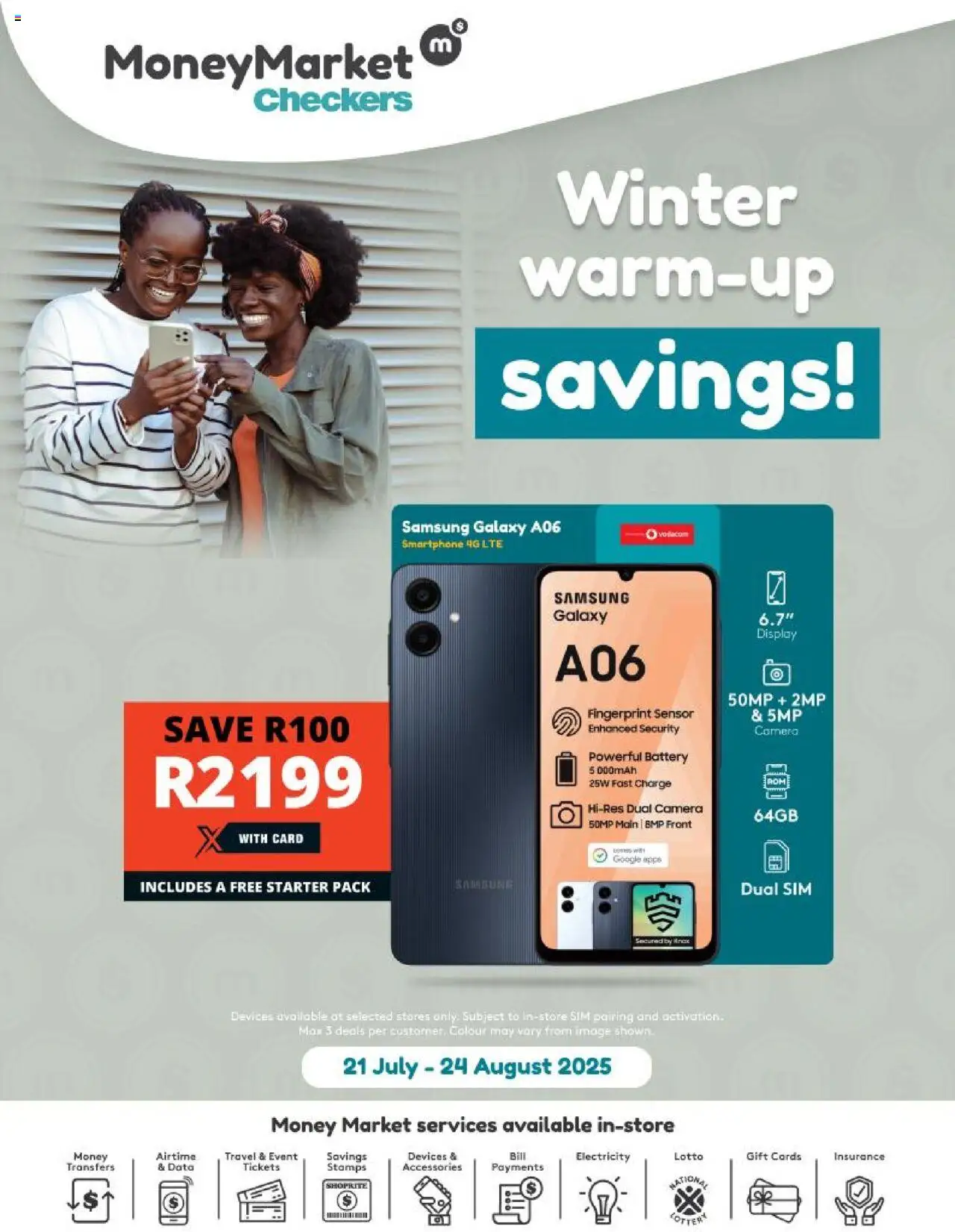 Checkers - Money Market July Month-End Promotion │ valid from 21.07.2025 | Page: 1 | Products: Data, Sim, Camera, Battery