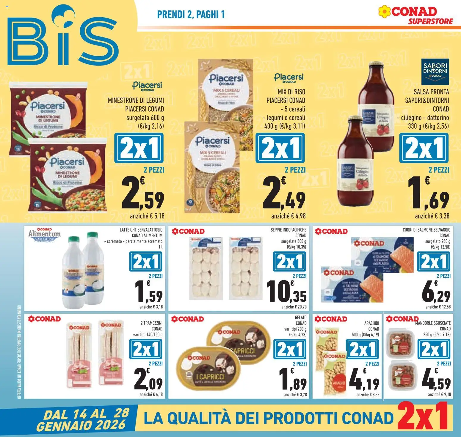 Volantino Conad del 14.01.2026 | Pagina: 4 | Prodotti: Cereali, Latte, Mandorle, Arachidi