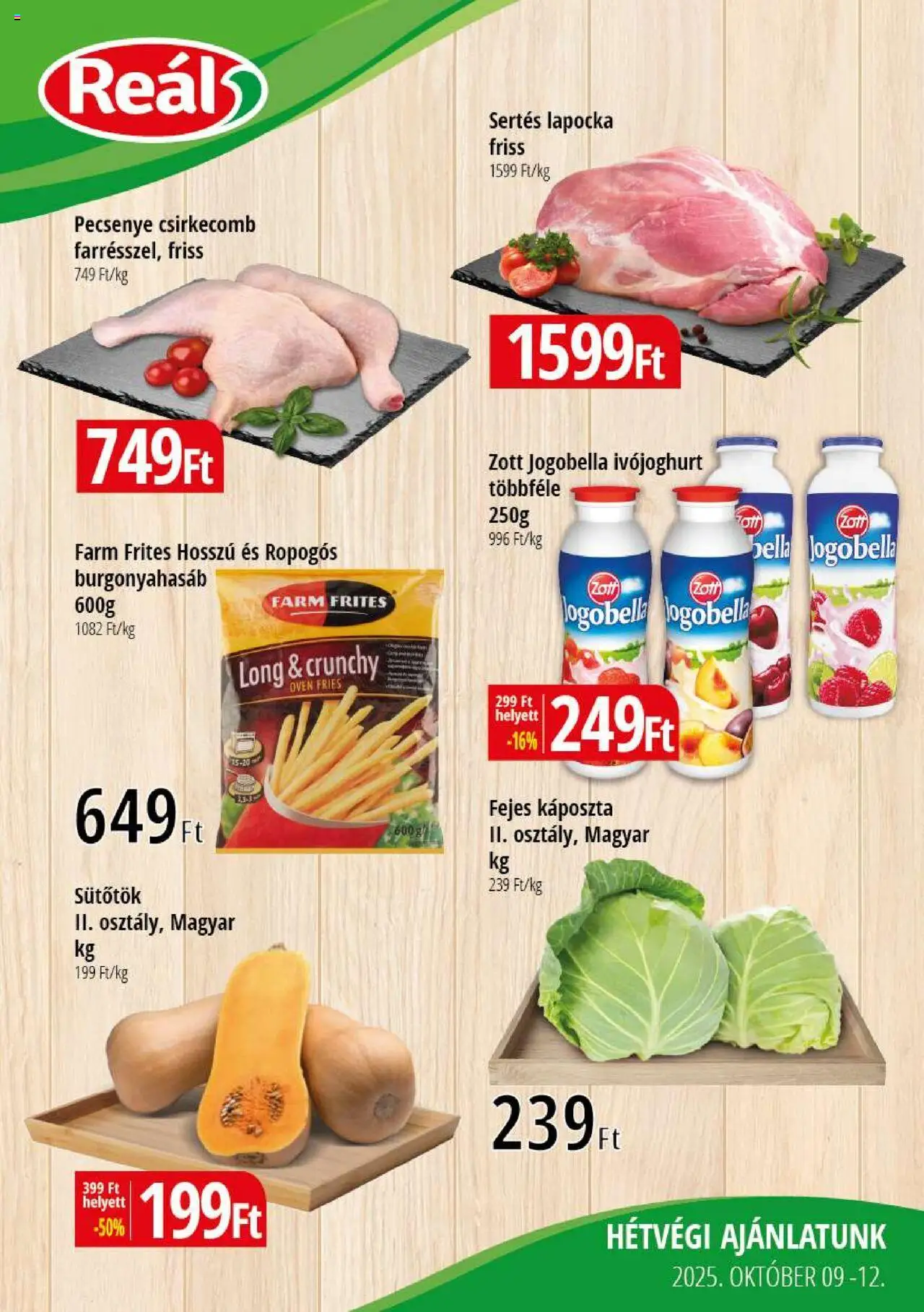 Reál akciós ujság - amely érvényes a következő dátumtól: 09.10.2025 | Oldal: 1 | Termékek: Ivójoghurt, Káposzta, Sütőtök, Fejes káposzta