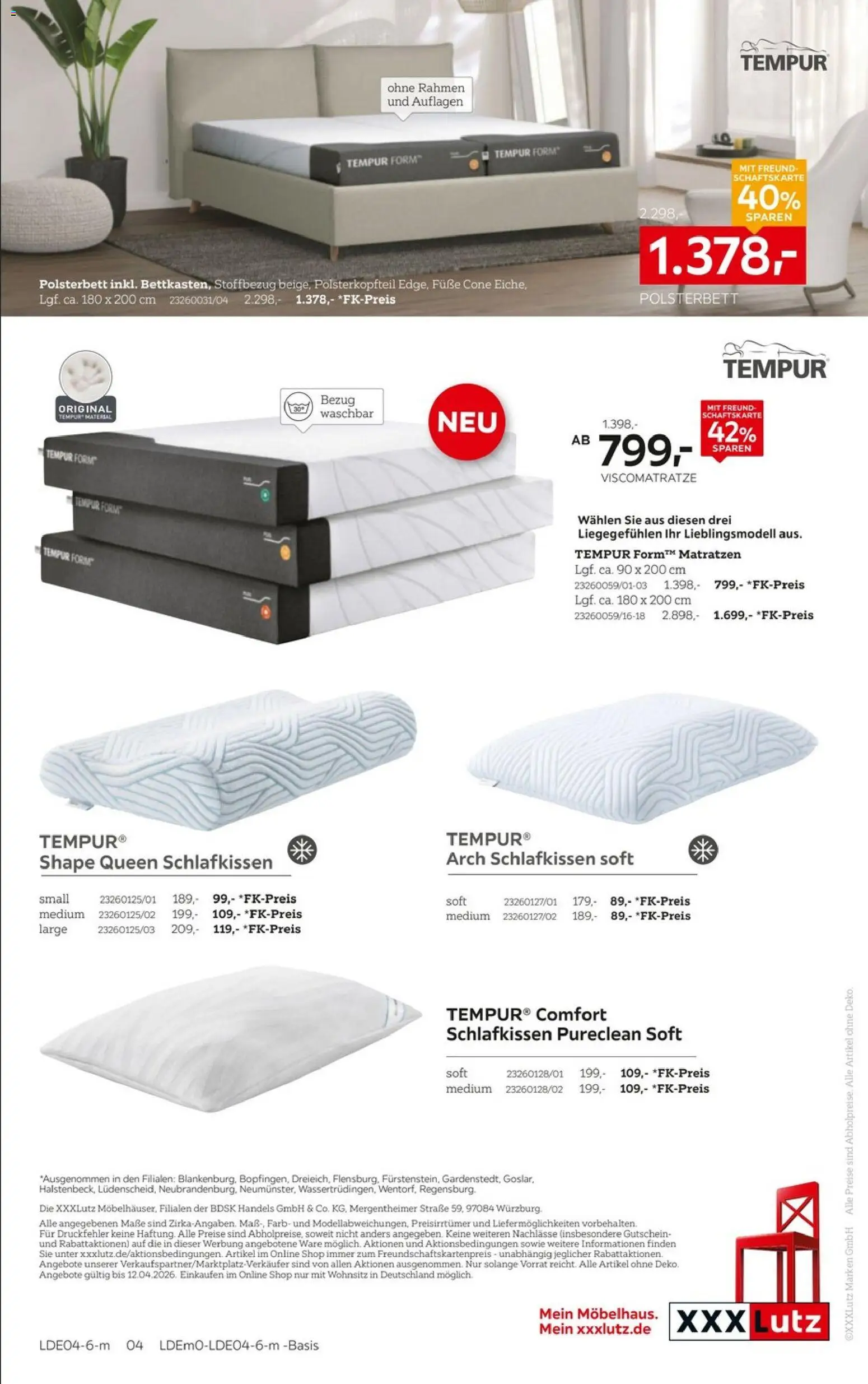 XXXLutz Tempur Spezial – gültig ab 29.03.2026 | Seite: 4 | Produkte: Polsterbett