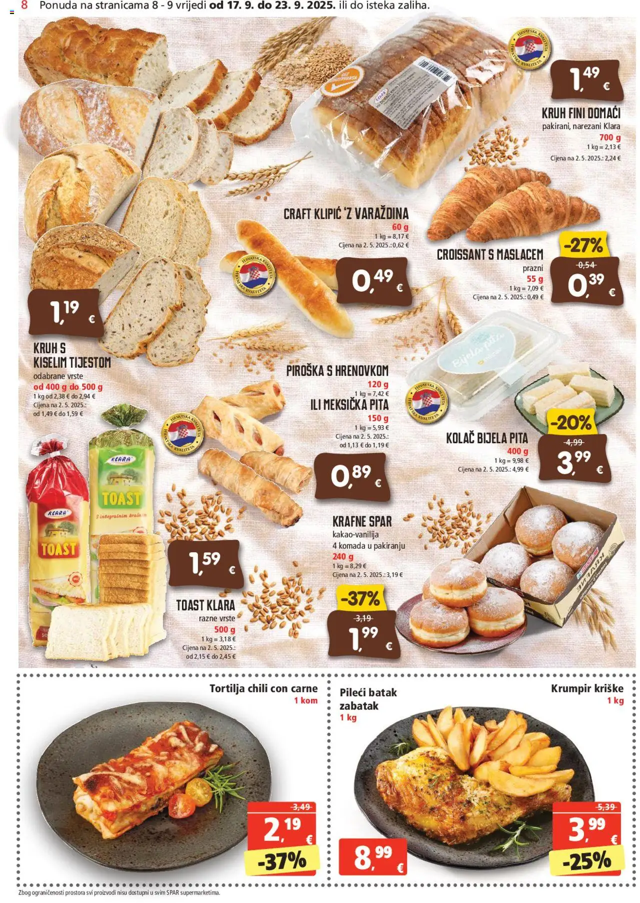 Spar katalog | vrijedi od 17.09.2025 | Stranica: 8 | Proizvodi: Kruh, Pita, Piroška, Krafne