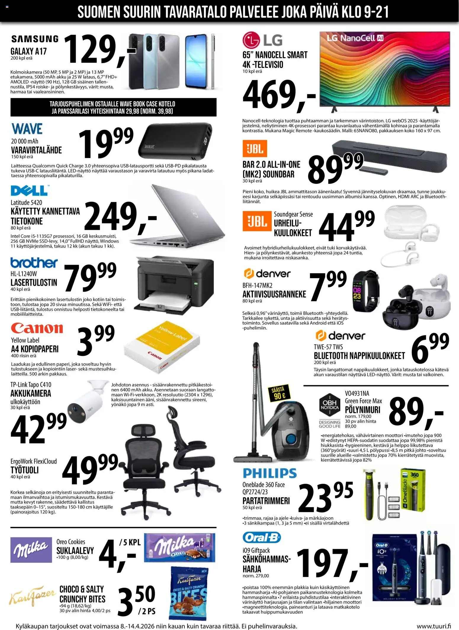 Tuuri tarjoukset – voimassa 08.04.2026 alkaen | Sivu: 2 | Tuotteet: Oreo, Soundbar, Näyttö, Kuulokkeet