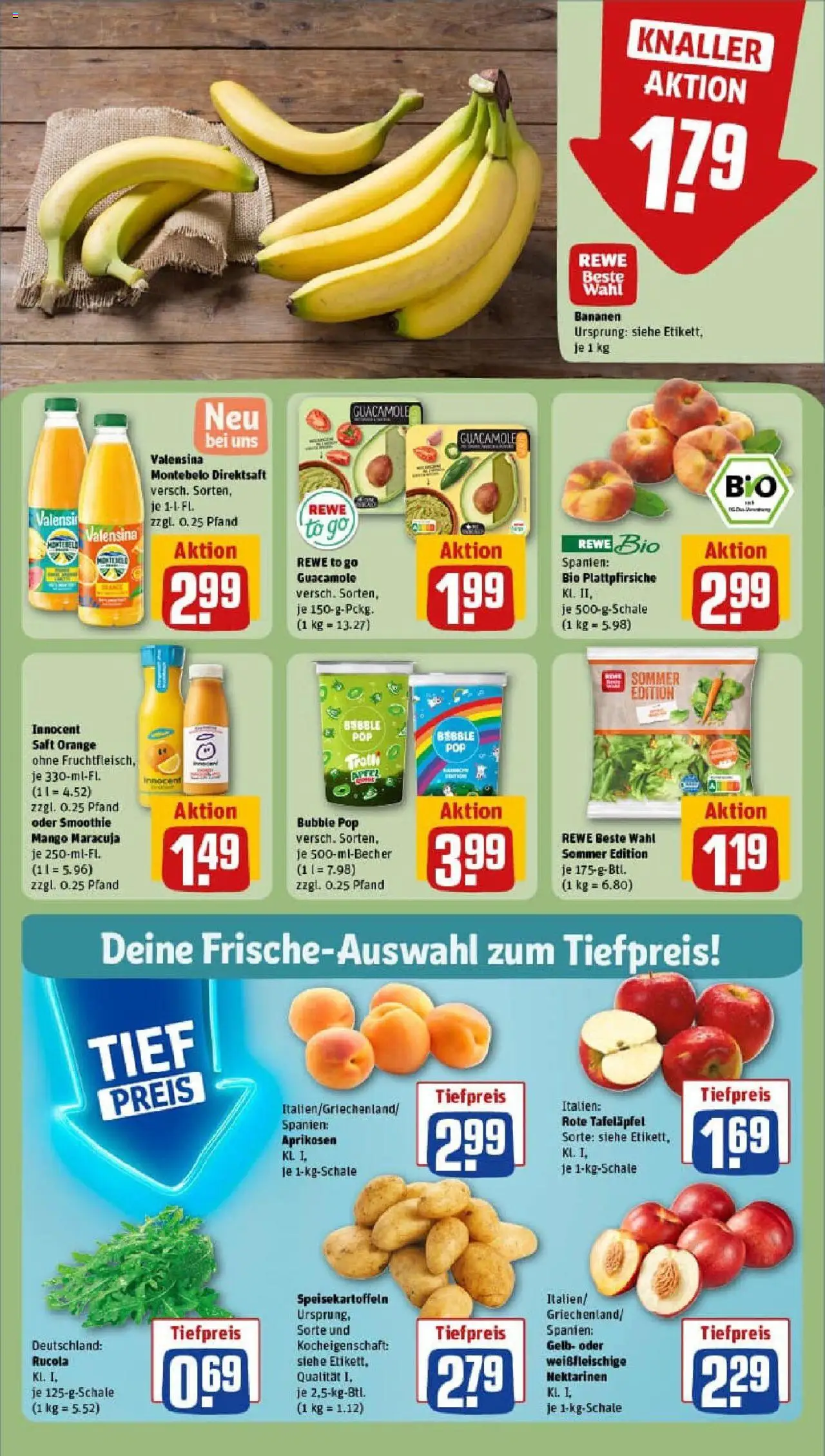 Rewe prospekt Tübingen / Lustnau	 - gültig ab dem 22.06.2025 | Seite: 4 | Produkte: Nektarinen, Bananen, Mango, Saft