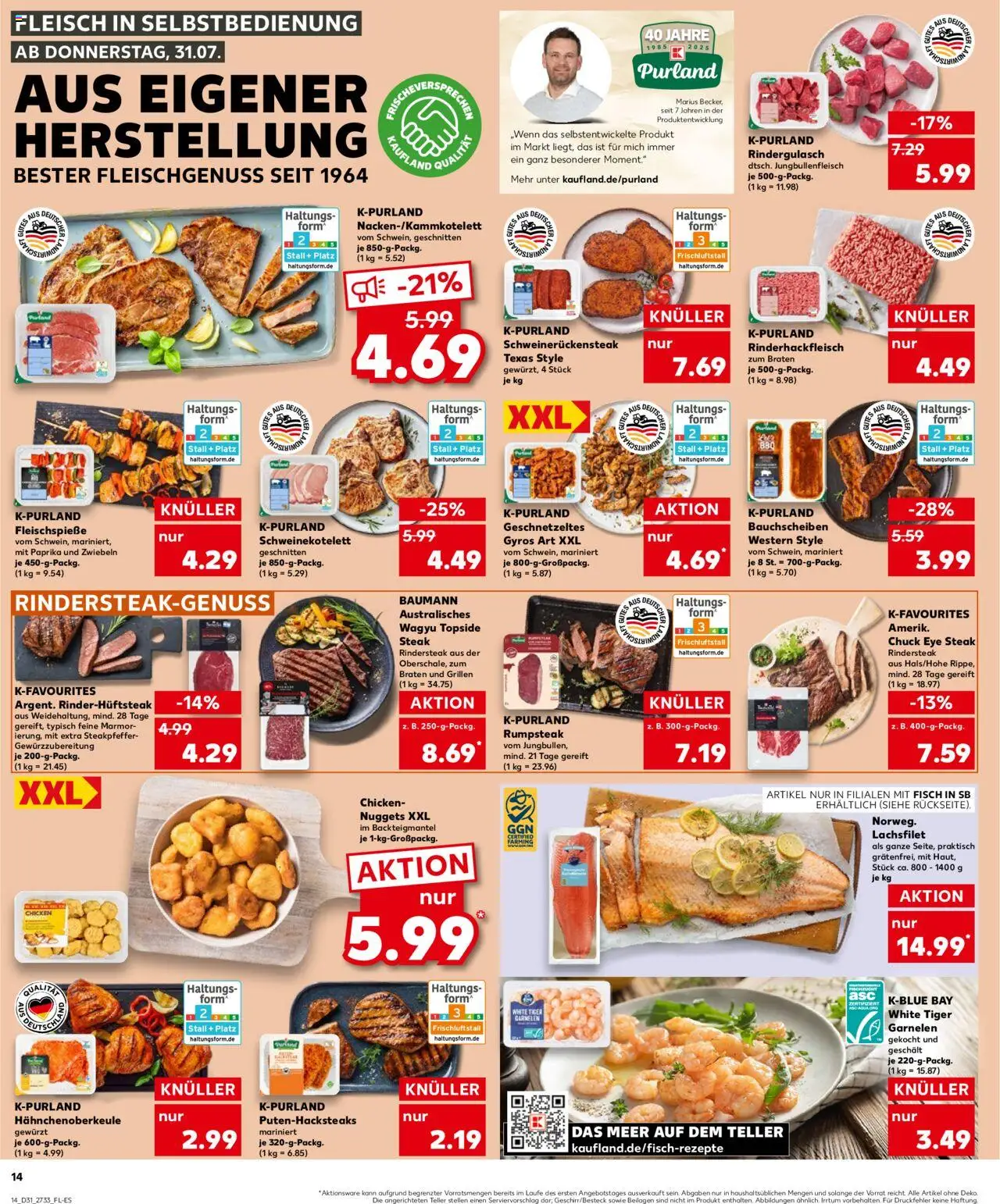 Kaufland Prospekt 	 - gültig ab dem 31.07.2025 | Seite: 14 | Produkte: Rumpsteak, Fisch, Gyros, Zwiebeln